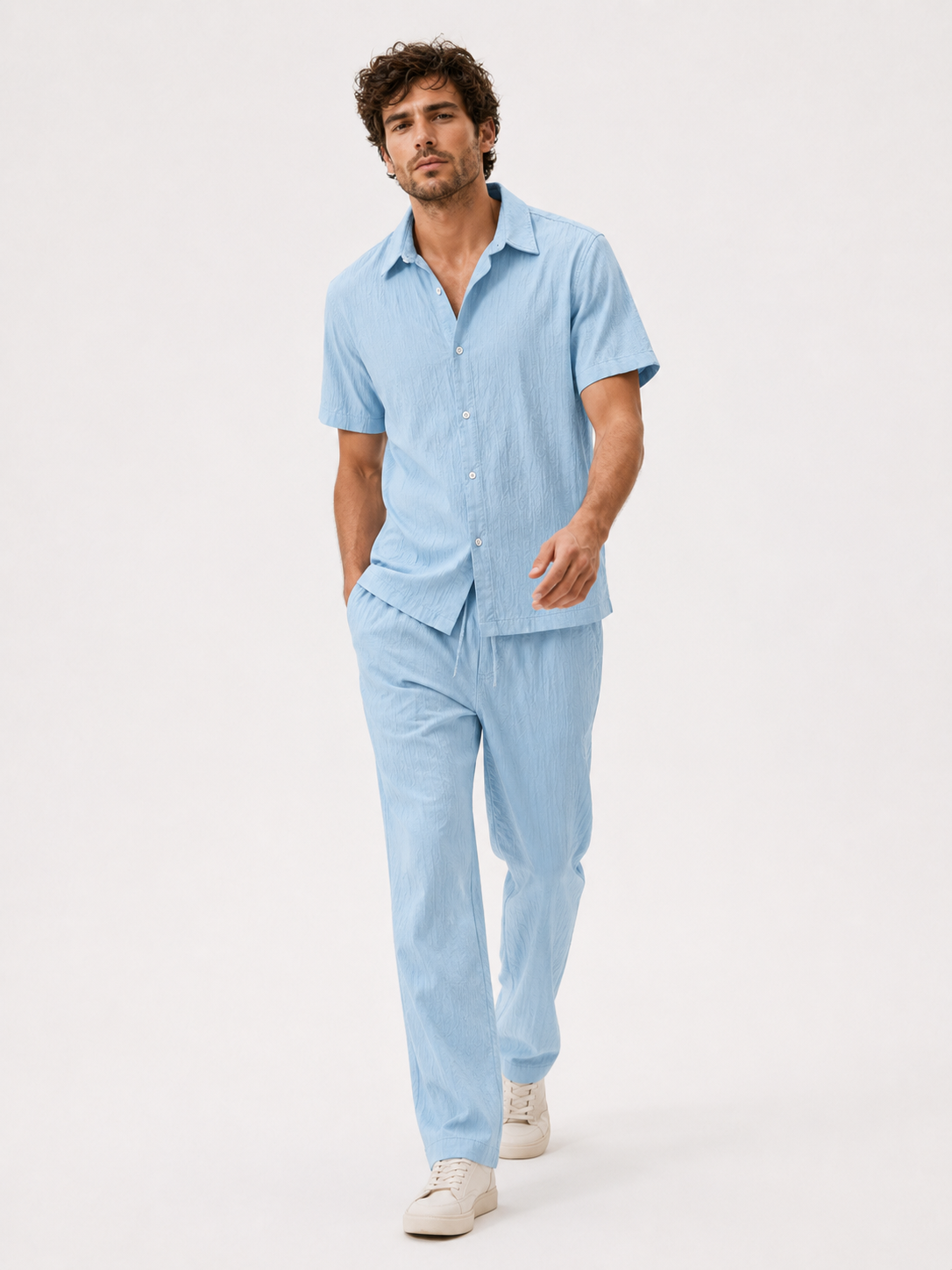 Completo Uomo Business Casual: Camicia Elegante, Pantaloni Slim Fit Grigio - Azzurro cielo Confezione da 1 - business camicia camicia pantaloni casual outfit sets pantaloni uomo - Concept Palermo