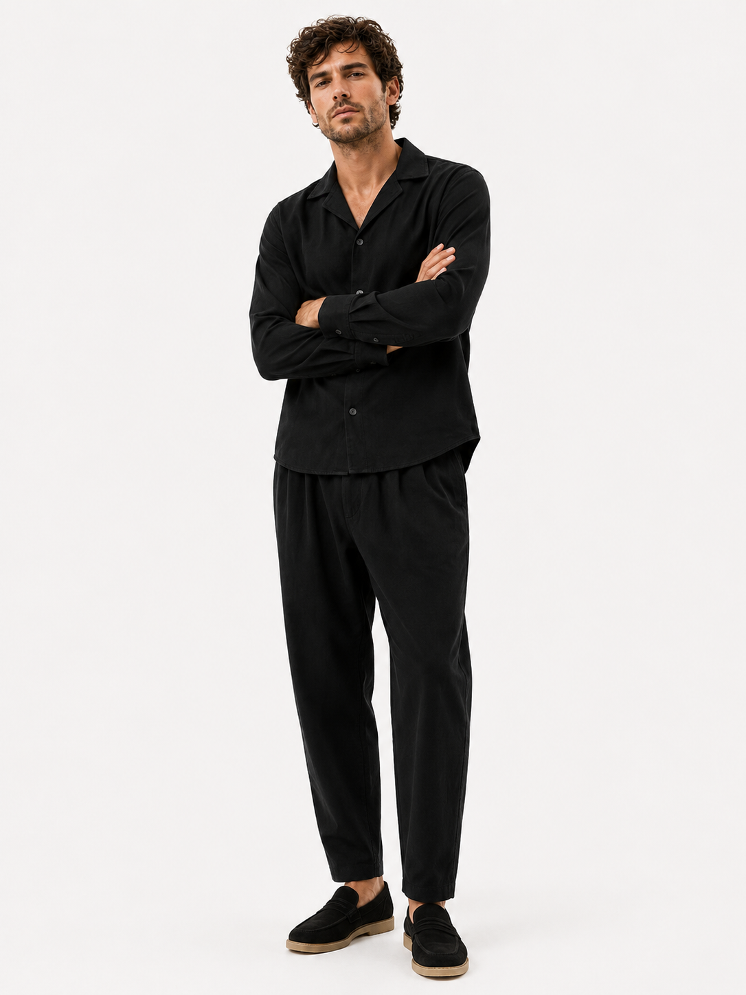 Completo Uomo Casual Estivo in Cotone - Camicia e Pantaloni Leggeri Due Pezzi - Nero - ademend broek set casual chic comfortabel completo lino cubaanse kraag dagelijks gebruik heren mode heren overhemd heren set lente zomer lichtgewicht linnen overhemd linnen set linnenset losse pasvorm luchtig minimalistisch overhemd set relaxte pasvorm set uomo smart casual stile estivo strand stijl tijdloos vakantie stijl veelzijdig zomer overhemd zomer set zomers - Concept Palermo