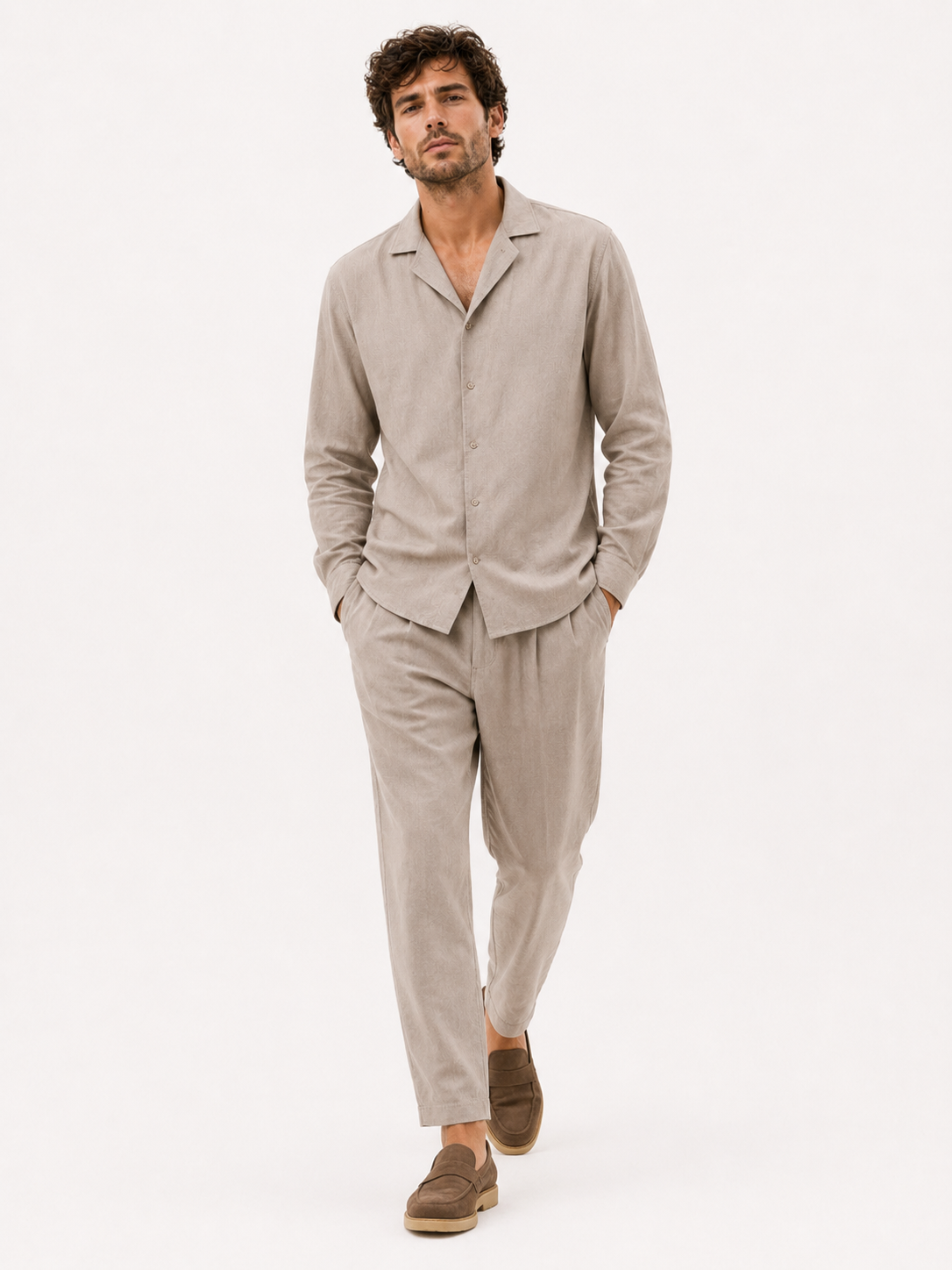 Completo Uomo Casual Estivo in Cotone - Camicia e Pantaloni Leggeri Due Pezzi - Kaki - ademend broek set casual chic comfortabel completo lino cubaanse kraag dagelijks gebruik heren mode heren overhemd heren set lente zomer lichtgewicht linnen overhemd linnen set linnenset losse pasvorm luchtig minimalistisch overhemd set relaxte pasvorm set uomo smart casual stile estivo strand stijl tijdloos vakantie stijl veelzijdig zomer overhemd zomer set zomers - Concept Palermo
