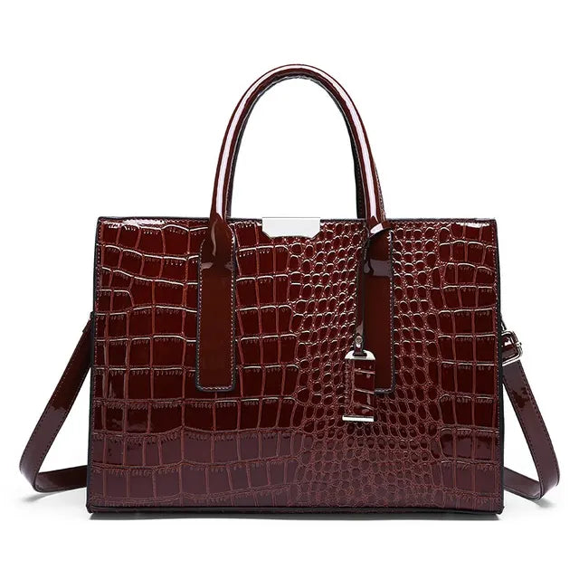 Borsa a Tracolla Donna TRIJN Nera Effetto Coccodrillo - Elegante, in Pelle Sintetica - Marrone scuro - bags borsa coccodrillo donna handbags stampa trijn Women's handbags - Concept Palermo