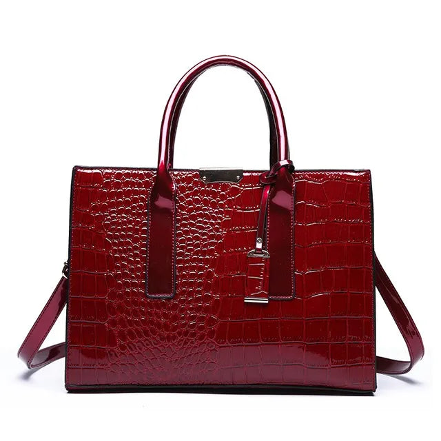 Borsa a Tracolla Donna TRIJN Nera Effetto Coccodrillo - Elegante, in Pelle Sintetica - Vino rosso - bags borsa coccodrillo donna handbags stampa trijn Women's handbags - Concept Palermo