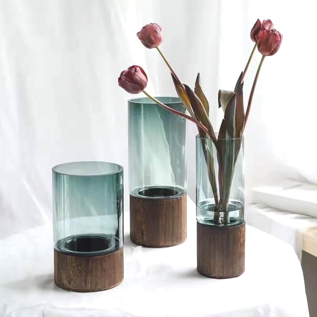 Vaso in Vetro e Legno con Design di Fiori Decorazioni per la Tua Casa - - casa Decor decorazioni design fiori Flowerpots home & garden Kitchen legno Vases vaso vaso vetro - Concept Palermo
