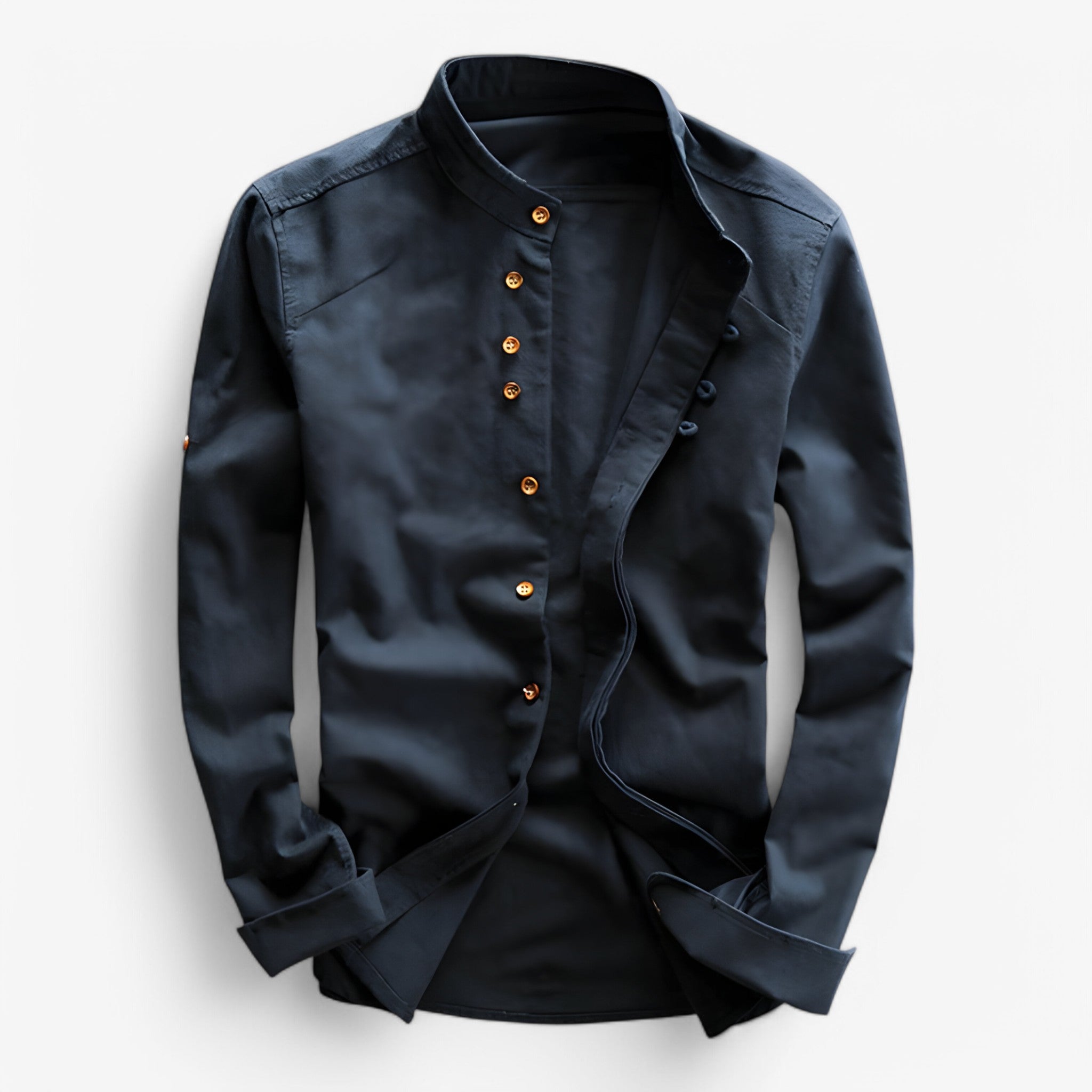 Camicia Uomo Giapponese Elegante Manica Lunga in Lino Cotone Vestibilità Slim Fit - Blu scuro - camicia camicia stile giapponese men's top clothes stile uomo - Concept Palermo
