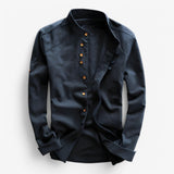 Elegante Japanse herenoverhemd met lange mouwen van linnen katoen, slim fit