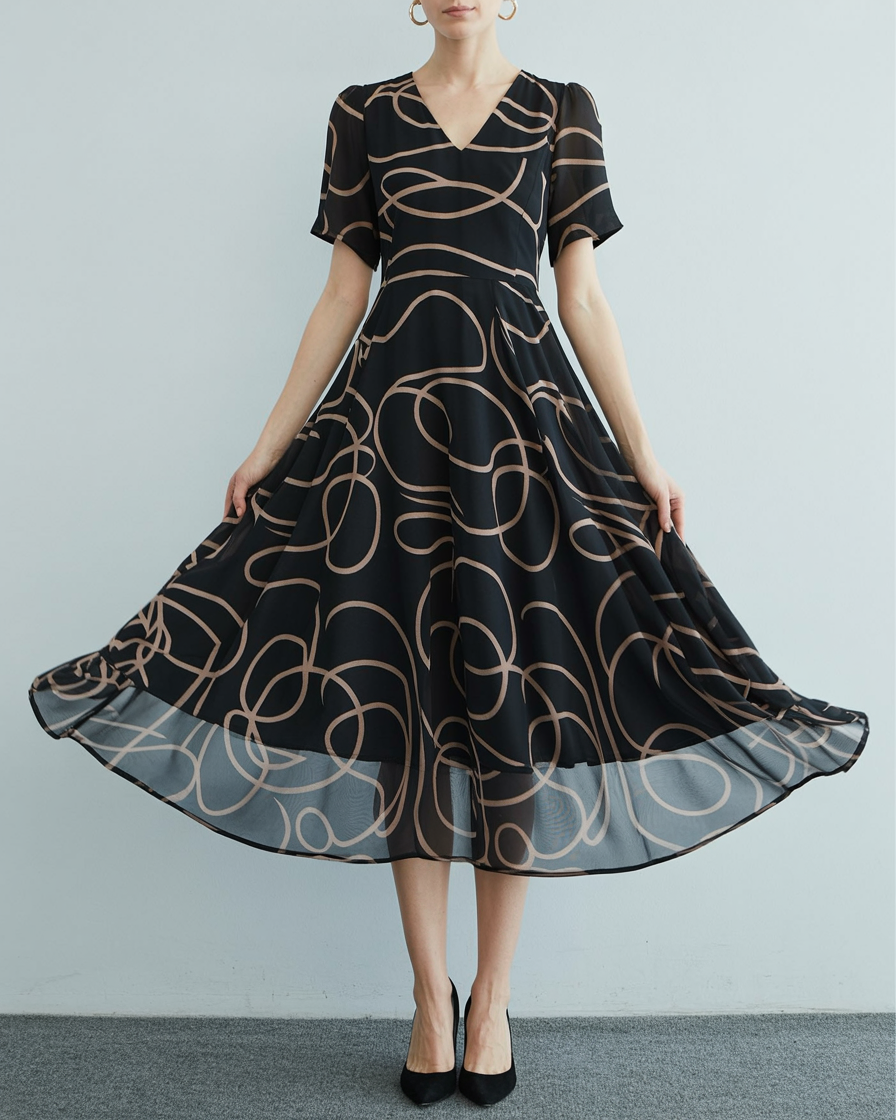 Abito Midi Fluttuante Donna - - abito abito alla moda abito casual da donna abito comodo per ogni occasione abito con cintura regolabile abito con spacco laterale abito fluttuante abito midi abito midi elegante abito V-ausschnitt donna dresses fluttuante midi vestito estivo nero vestito versatile - Concept Palermo