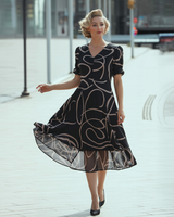 Dames midi-jurk met zwierige rok
