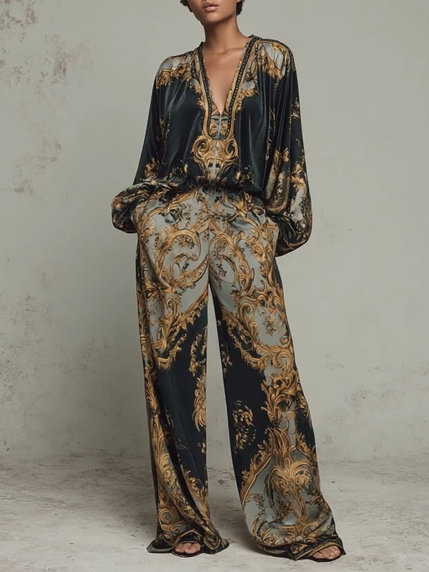 Insieme donna con motivi floreali, ideale per l'estate o le occasioni casual. - Noir - confort maison coupe ample cross-from-marche-lino-15883835670877 design baroque ensemble ensemble deux pièces ensemble femme ensemble élégant femme floraux mode pratique motifs motifs floraux New-google style sophistiqué tailles disponibles tenue décontractée variété de couleurs vêtements pour femmes - Concept Palermo