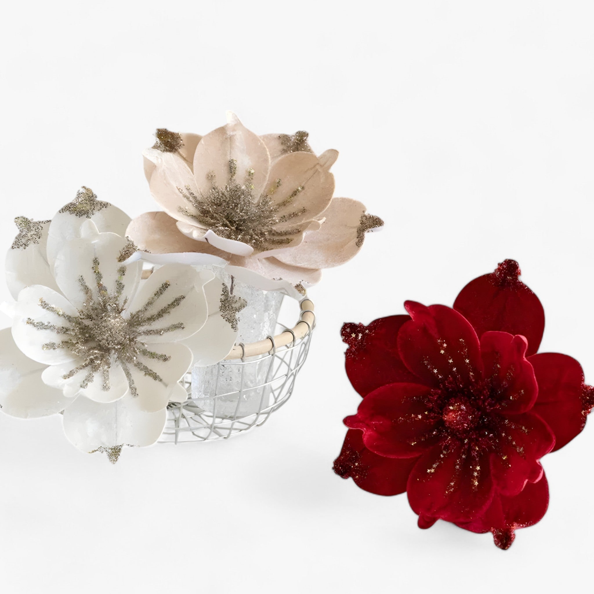 Fiori Artificiali Natalizi Rossi per Decorazioni Casa e Ufficio, Set da 12 Pezzi - - accessori natalizi artificiali decorazioni decorazioni di Capodanno decorazioni festive decorazioni natalizie decorazioni stagionali fiori fiori artificiali fiori di Natale natalizie ornamenti per l'albero uomo - Concept Palermo