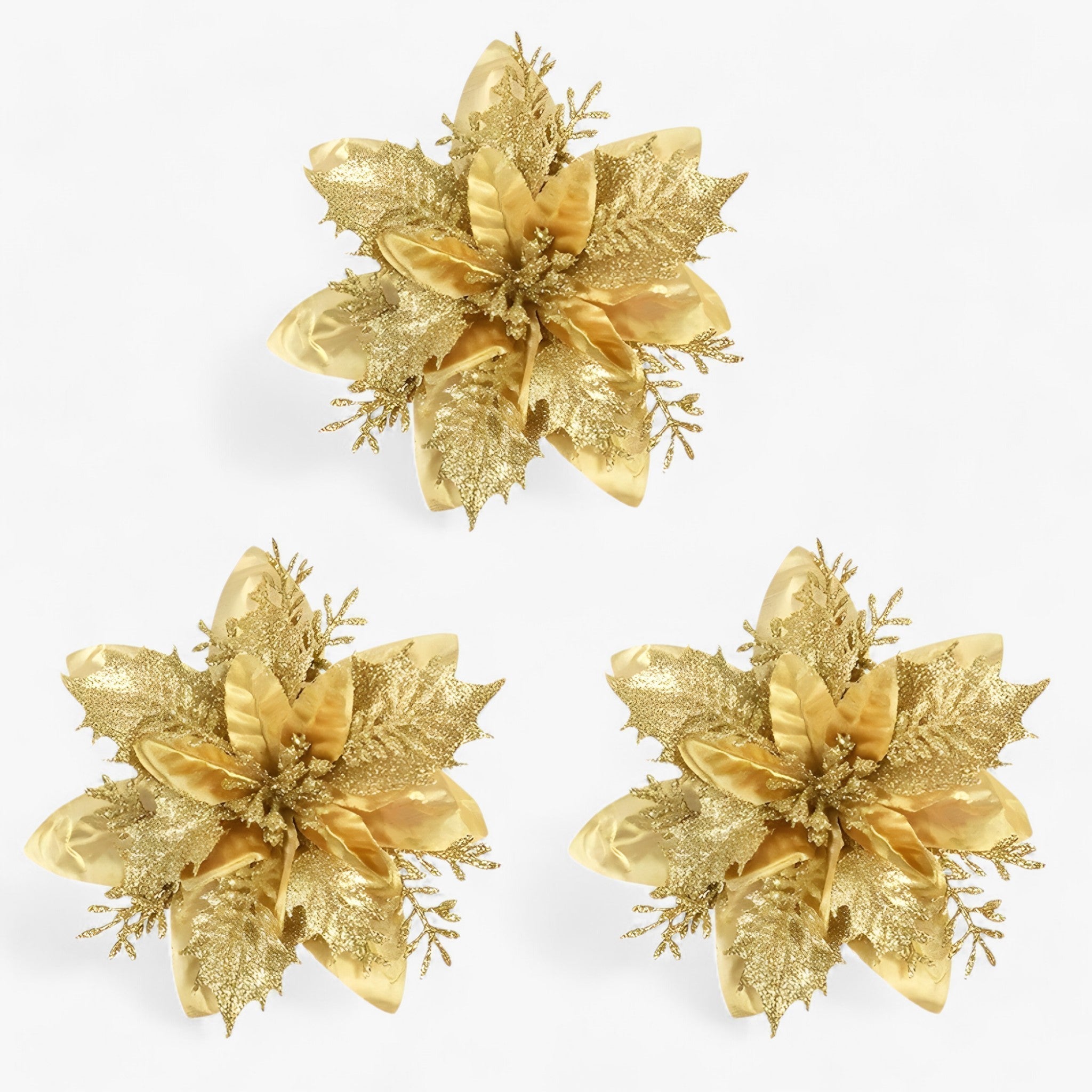 Fiori di Natale Scintillanti Decorativi - Oro - arredamento festivo atmosfera festosa decorativi decorazione casa decorazione natalizia decorazione per esterni decorazione per interni decorazioni scintillanti fiori fiori decorativi fiori di Natale fiori natale natale piante e fiori artificiali regalo di Natale scintillanti - Concept Palermo