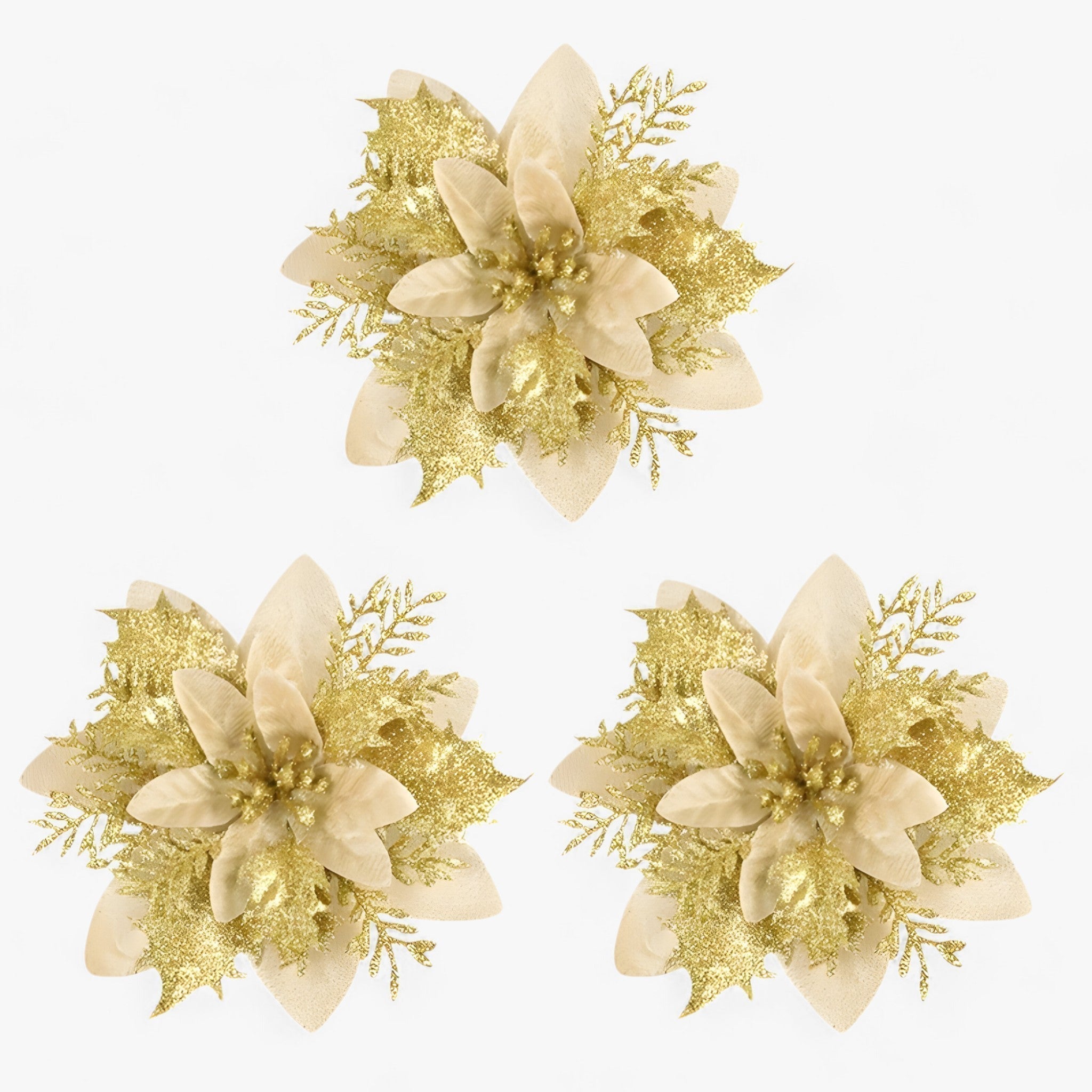 Fiori di Natale Scintillanti Decorativi - Dorato - arredamento festivo atmosfera festosa decorativi decorazione casa decorazione natalizia decorazione per esterni decorazione per interni decorazioni scintillanti fiori fiori decorativi fiori di Natale fiori natale natale piante e fiori artificiali regalo di Natale scintillanti - Concept Palermo