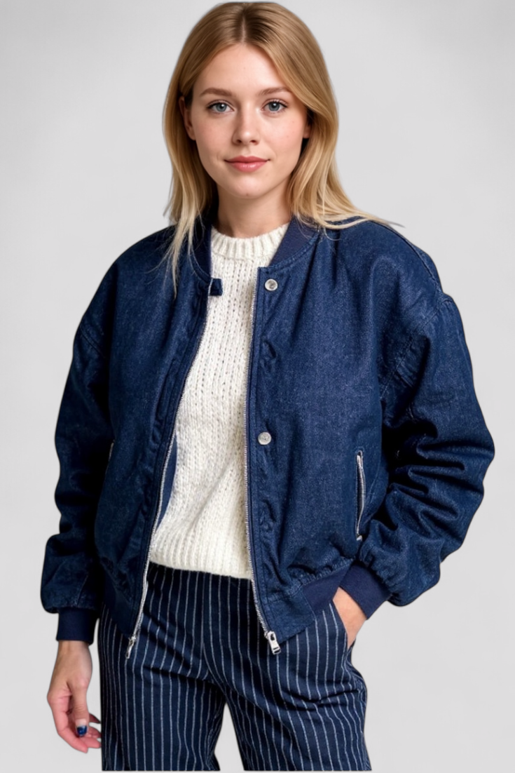 Giacca Donna Bomber in Jeans Blu - - abbigliamento casual abbigliamento originale bomber donna giacca giacca bomber giacca donna giacca estiva giacca jeans giacca uomo giubbotti jeans jeans cotone moda giovanile outfit versatile stile unico - Concept Palermo