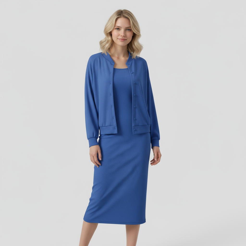 Abito Midi con Cardigan Abbinato Donna - - abbigliamento casual abbinato abito abito midi abito versatile cardigan cardigan elegante donna midi moda femminile outfit formale outfit sets stile comodo tessuto di alta qualità - Concept Palermo