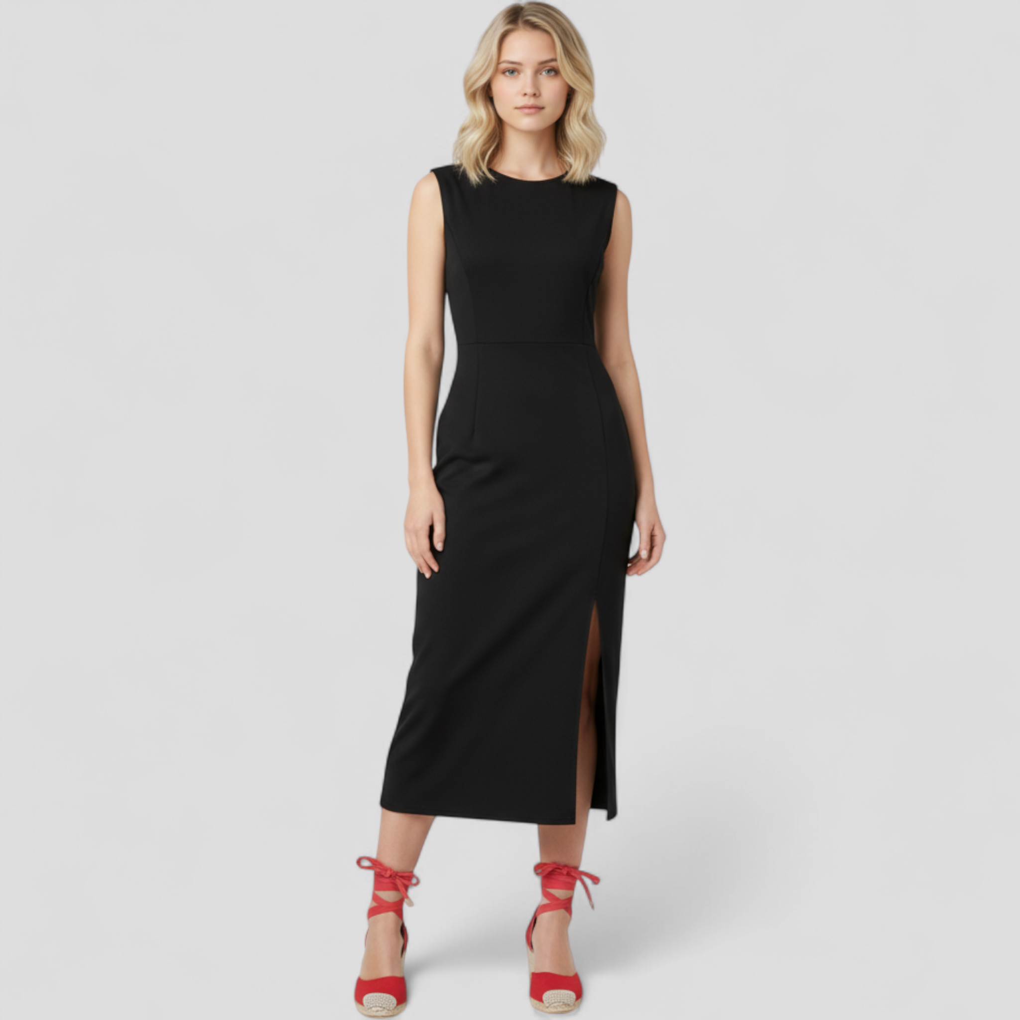 Abito Midi Donna Elegante in Cotone Nero con Spacco Laterale per Cerimonia o Ufficio - - abiti per eventi abito abito da cocktail abito midi abito midi elegante abito sofisticato abito versatile donna dresses eleganza senza tempo midi moda femminile moda soirée vestito da cerimonia vestito slim fit - Concept Palermo