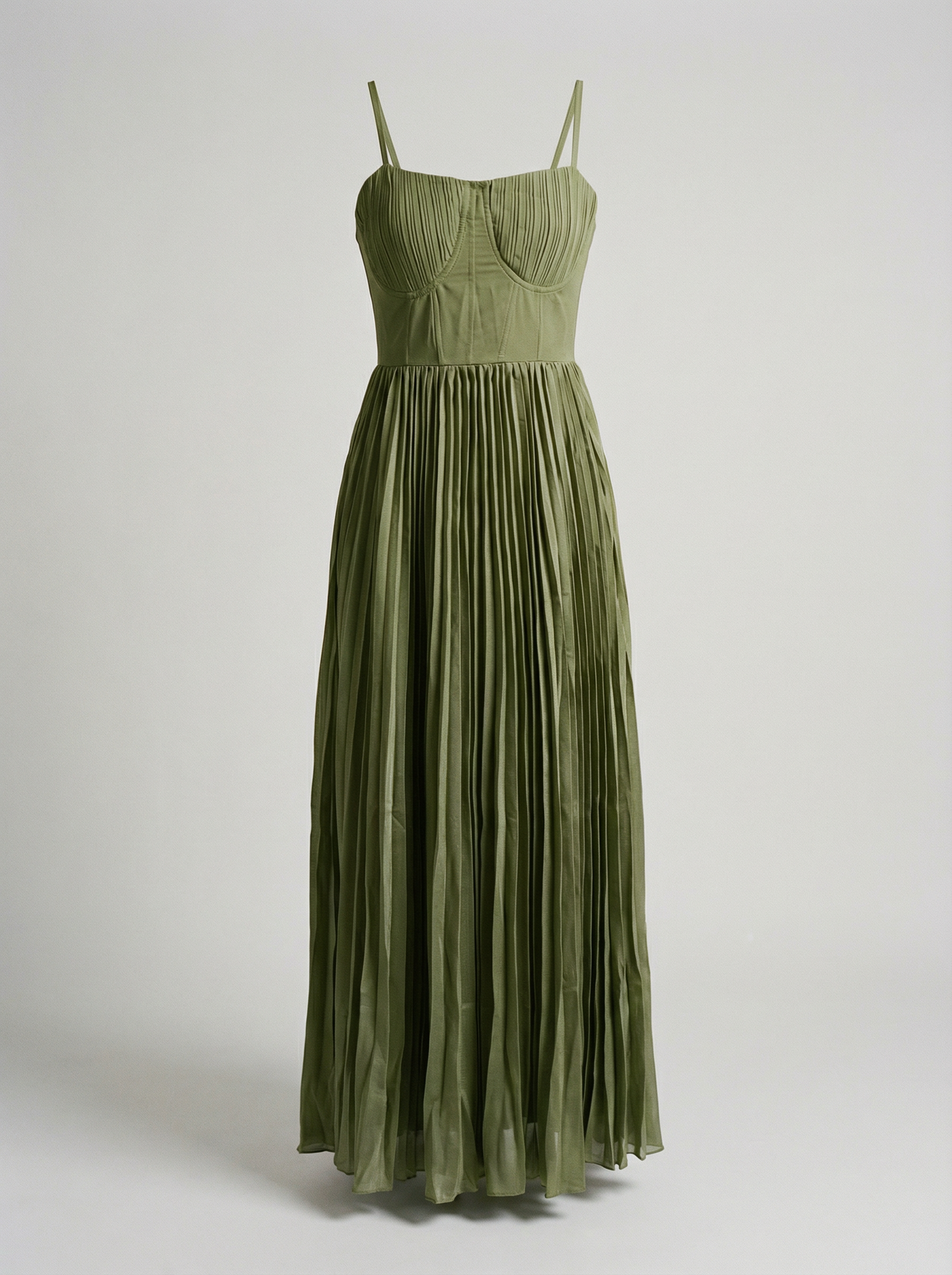 Abito Donna plissettato elegante con spalline sottili - Vestito midi estivo - Verde oliva - abito abito plissettato donna DRESS Dresses female dress jurken Maxi Dresses plissettato sottili spalline - Concept Palermo