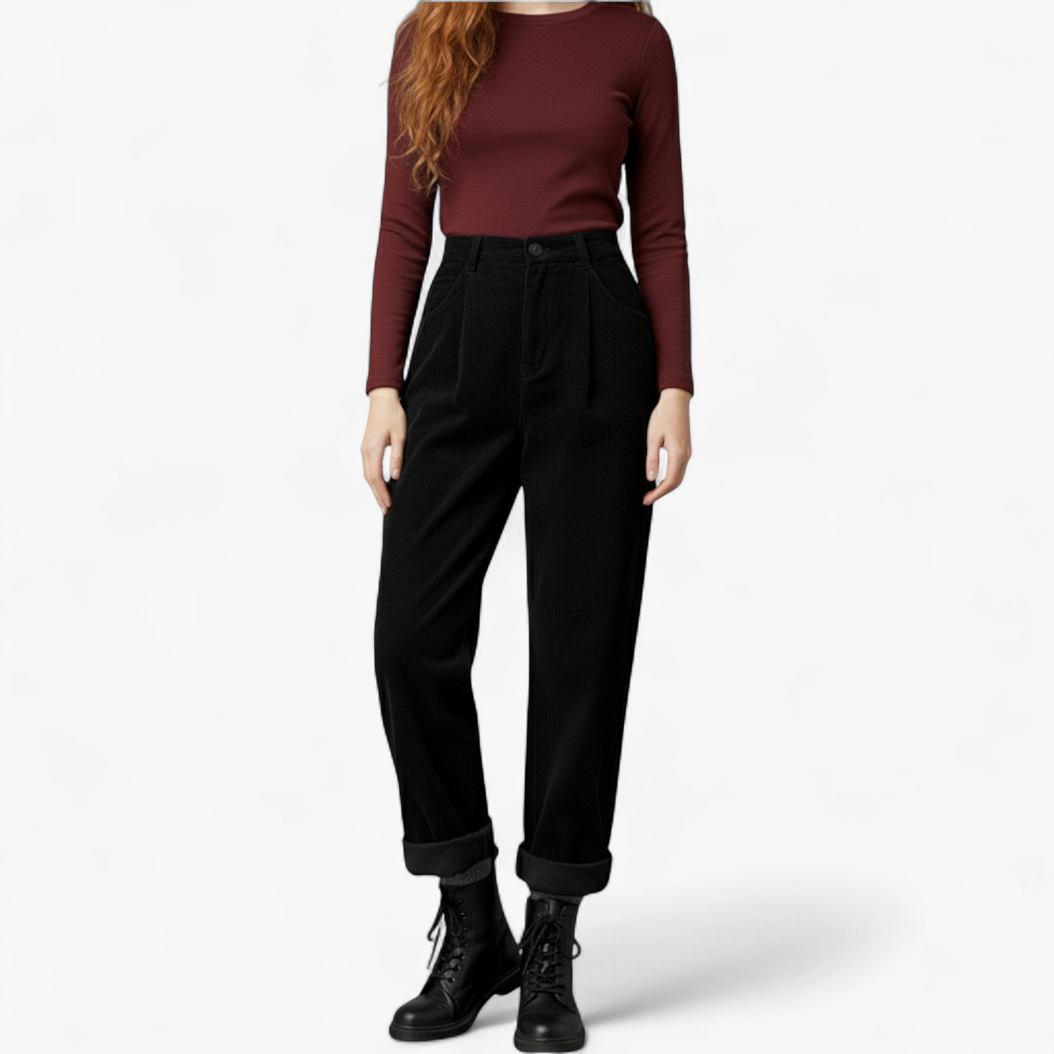 Pantaloni Donna Vintage Vita Alta - - abbigliamento casual alta donna pantaloni pantaloni alta vita pantaloni cinque tasche pantaloni donna pantaloni eleganti pantaloni in corda pants stile versatile vintage vita - Concept Palermo