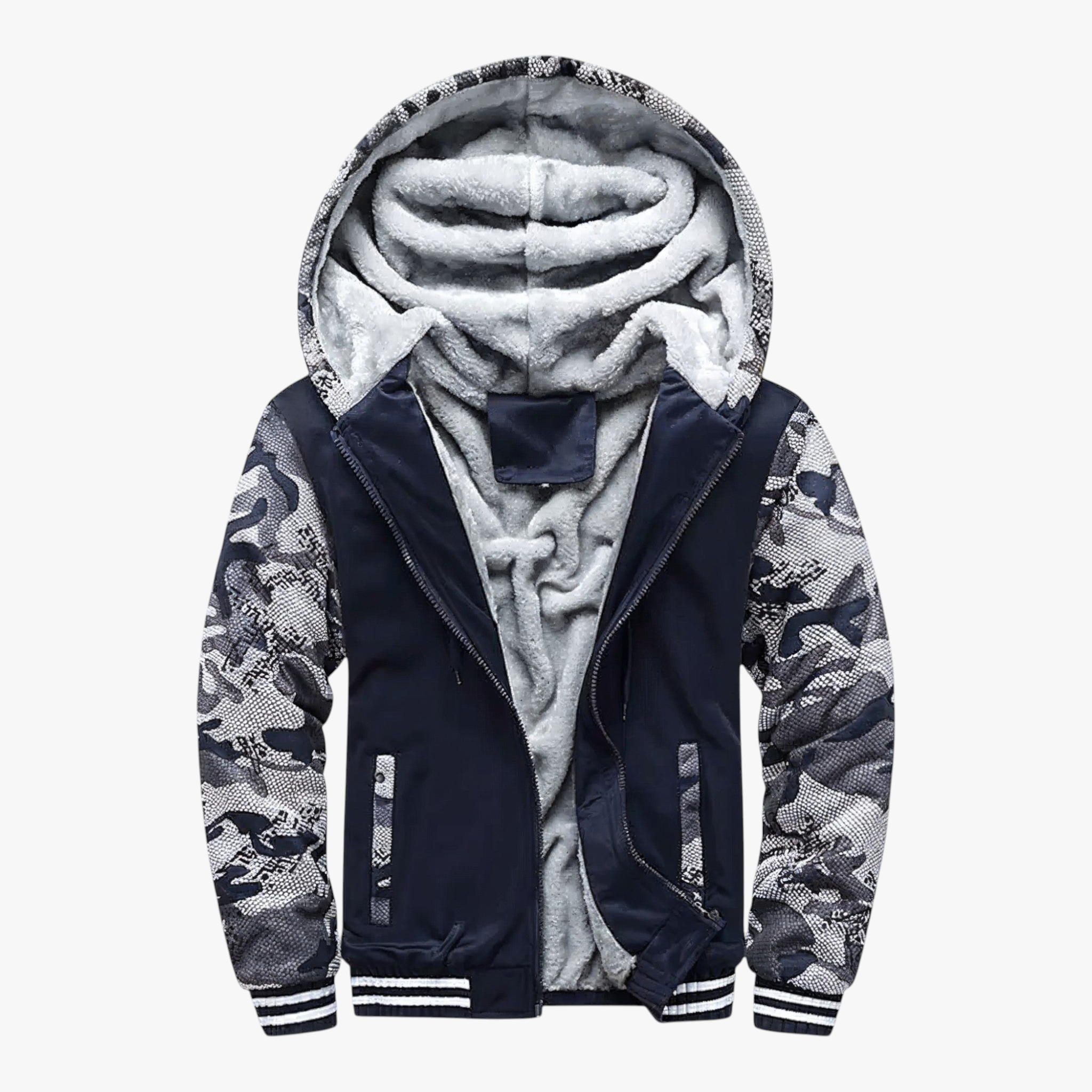 Giacca Invernale Uomo Con Cappuccio Pile - Blu Marino - abbigliamento sportivo cappuccio giacca giacca calda giacca casual giacca con cappuccio giacca da uomo giacca in pile giacca invernale giacca per attività all'aperto giubbotti da uomo invernale pile pile morbido uomo - Concept Palermo