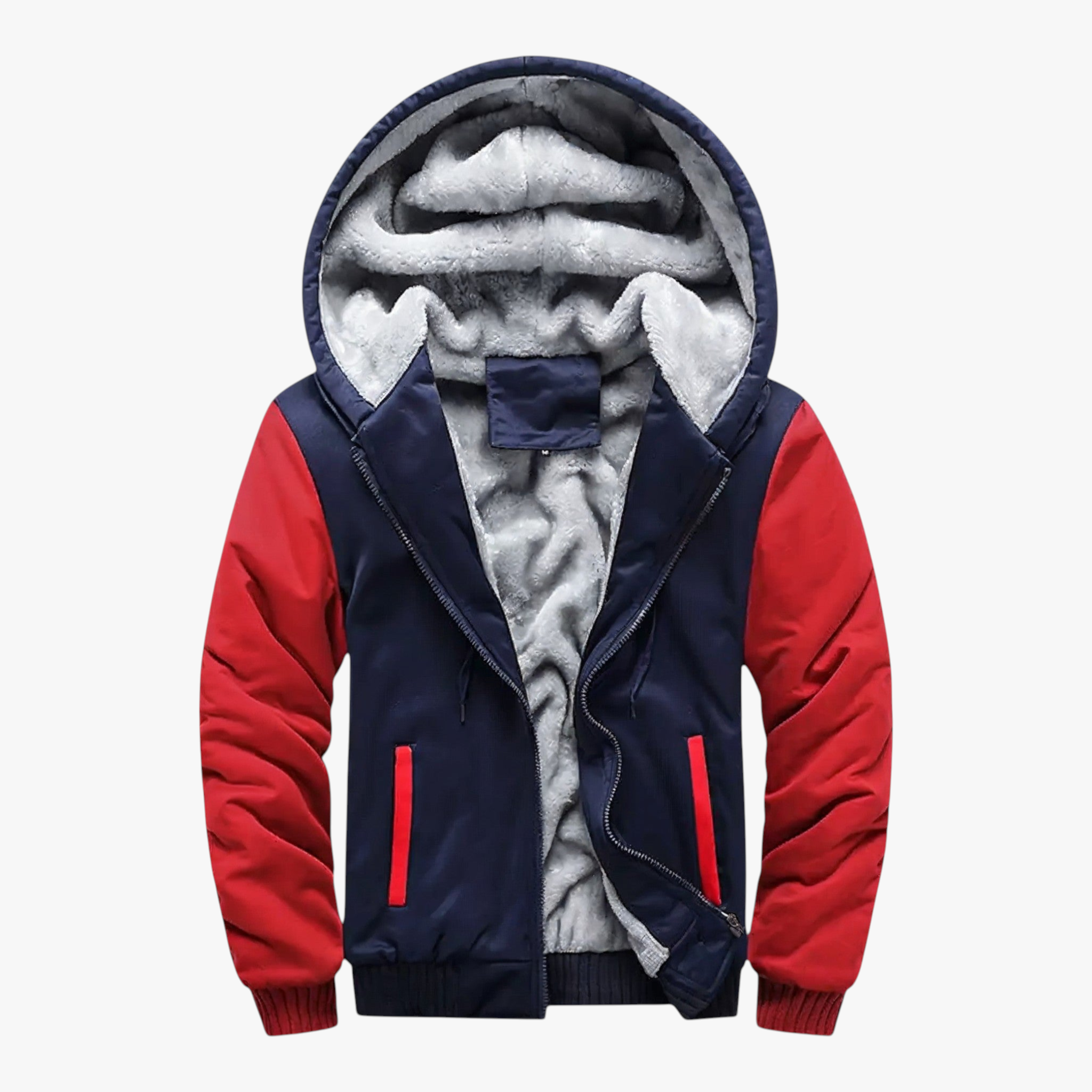 Giacca Invernale Uomo Con Cappuccio Pile - Blu Marino Rosso - abbigliamento sportivo cappuccio giacca giacca calda giacca casual giacca con cappuccio giacca da uomo giacca in pile giacca invernale giacca per attività all'aperto giubbotti da uomo invernale pile pile morbido uomo - Concept Palermo