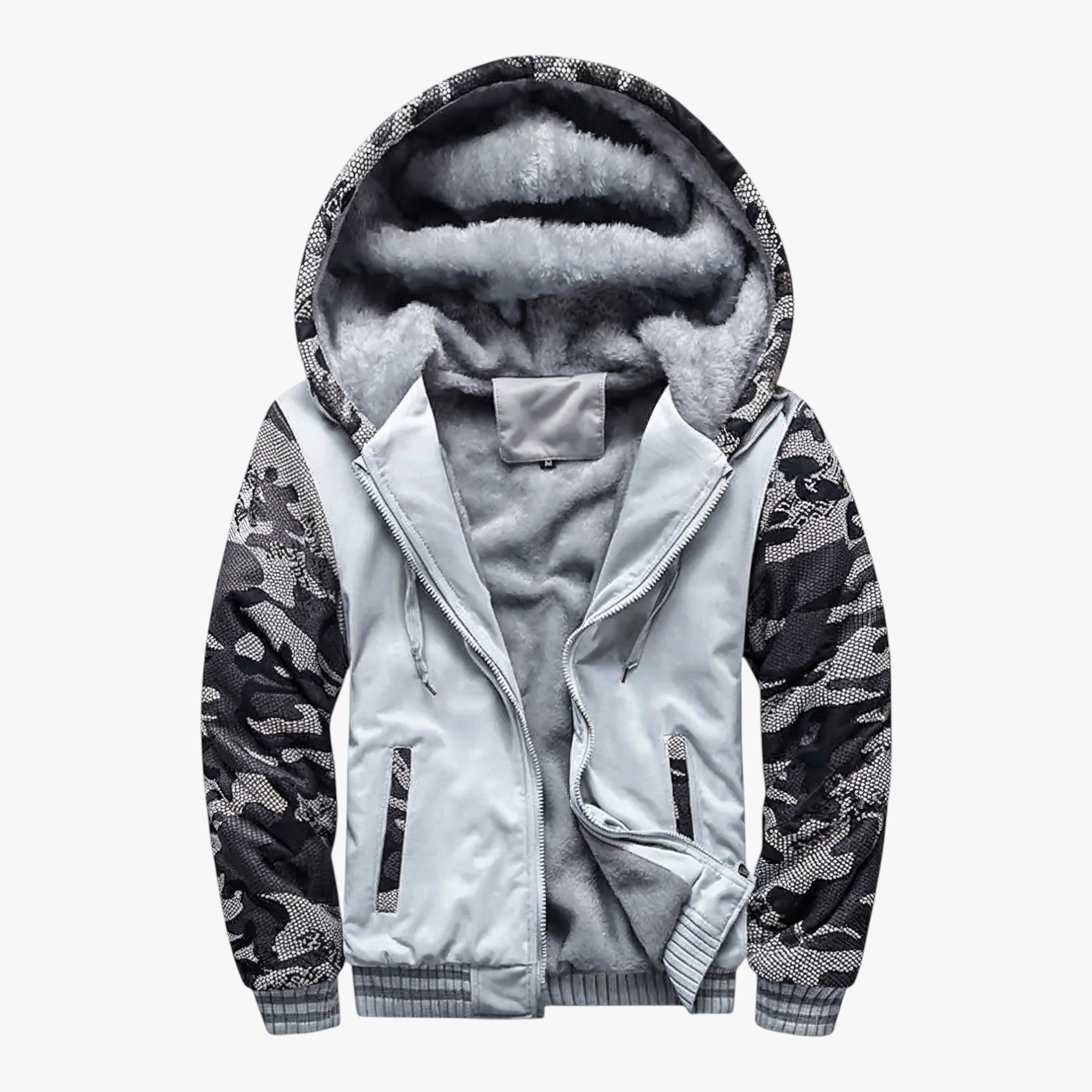 Giacca Invernale Uomo Con Cappuccio Pile - Grigio Chiaro - abbigliamento sportivo cappuccio giacca giacca calda giacca casual giacca con cappuccio giacca da uomo giacca in pile giacca invernale giacca per attività all'aperto giubbotti da uomo invernale pile pile morbido uomo - Concept Palermo