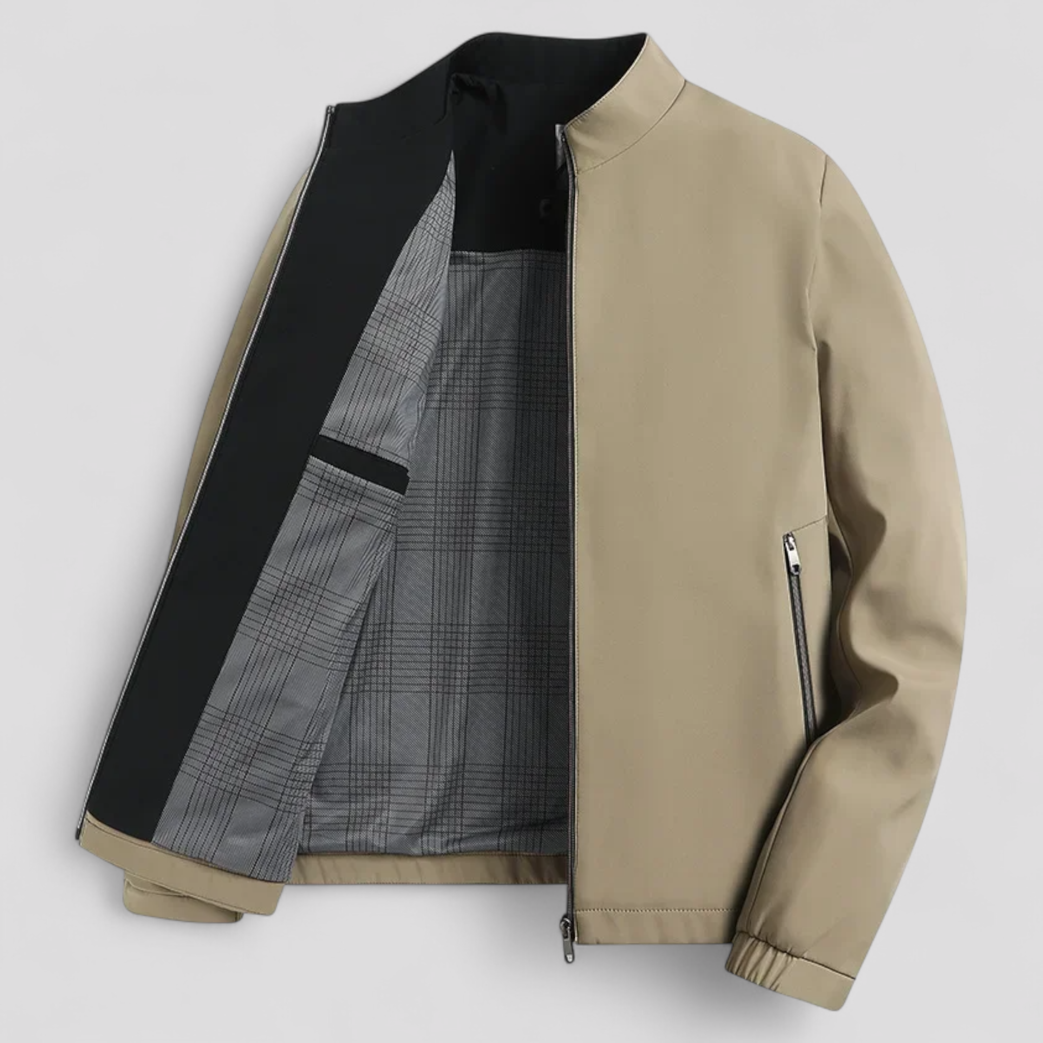 Giacca Uomo Casual Leggera per Primavera Autunno, Elegante e Confortevole - Cachi - abbigliamento casual abbigliamento stagionale autunno casual giacca giacca alta qualità giacca autunno giacca collo stand giacca elegante giacca primavera giacca uomo giacca versatile giubbotti da uomo primavera uomo - Concept Palermo