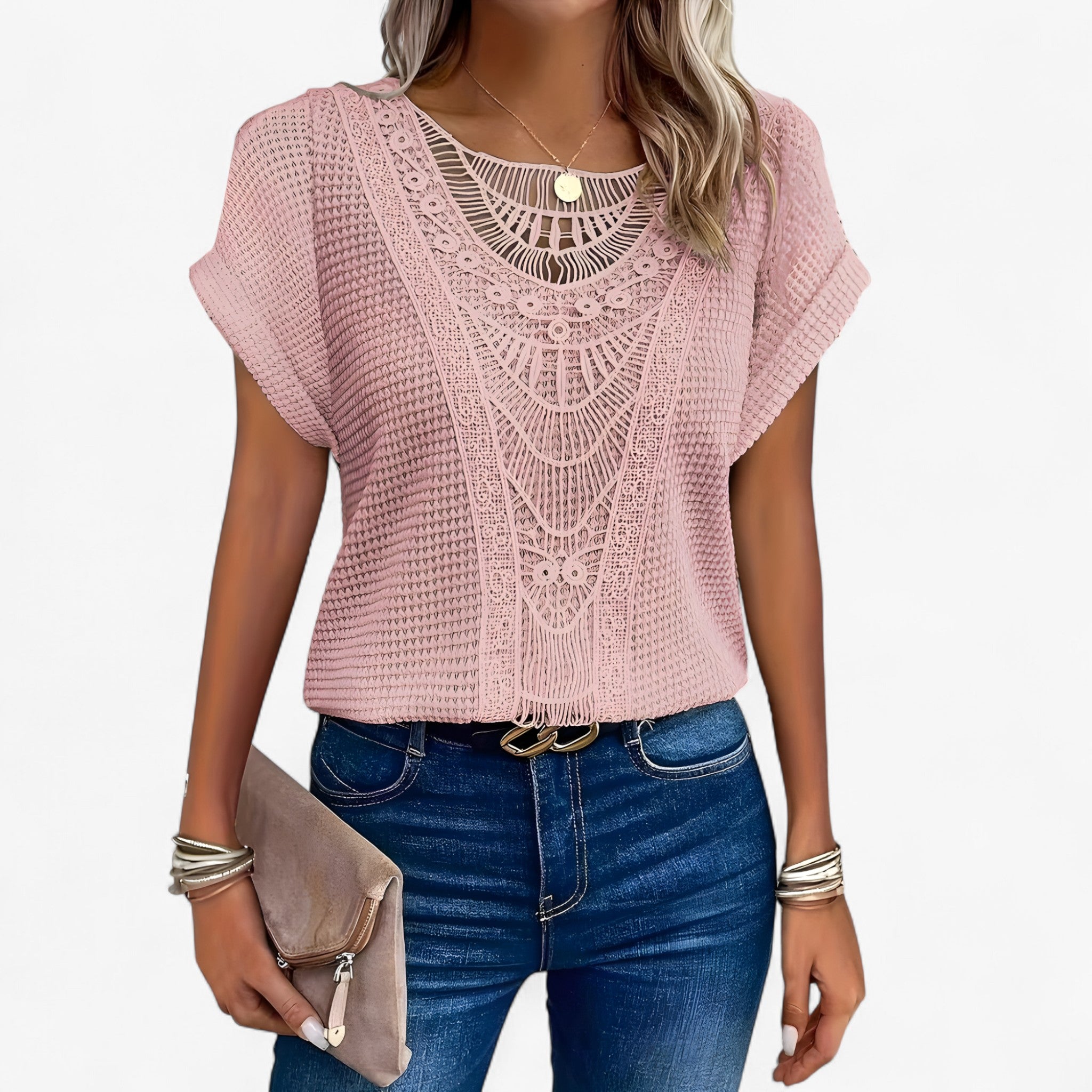 Top in Pizzo - Eleganza Sofisticata per Ogni Occasione Donna - Rosa - donna eleganza knit_dresses Knitted occasione ogni pizzo sofisticata Top woman women's top clothes - Concept Palermo