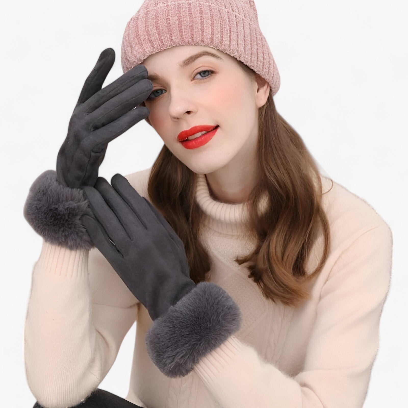 Guanti Touchscreen in camoscio caldo con pelliccia sintetica Uomo - - caldo camoscio gloves gloves & mittens guanti guanti touchscreen pelliccia sintetica touchscreen winter gloves womens fasion - Concept Palermo