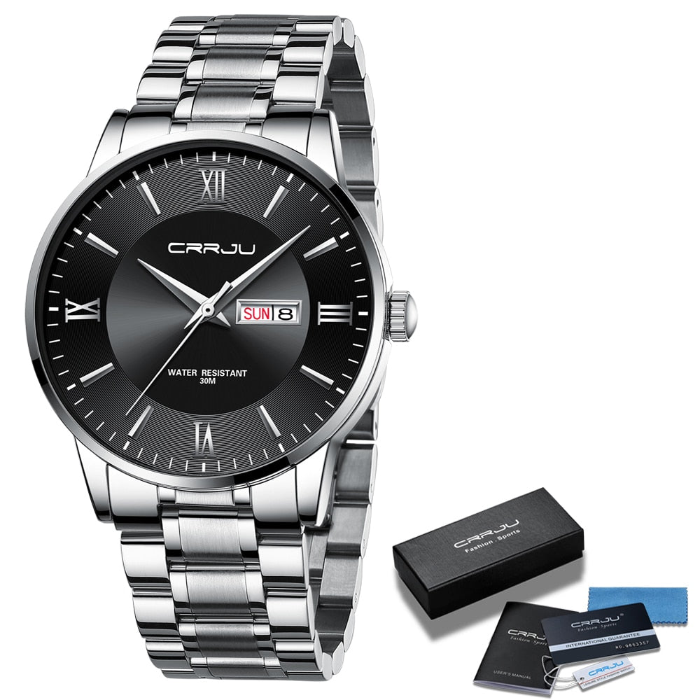 Orologio sportivo impermeabile di lusso CRRJU - Argento nero - all crrju Horloges impermeabile new arrival new_for_google_may orologio orologio sportivo sportivo watches - Concept Palermo