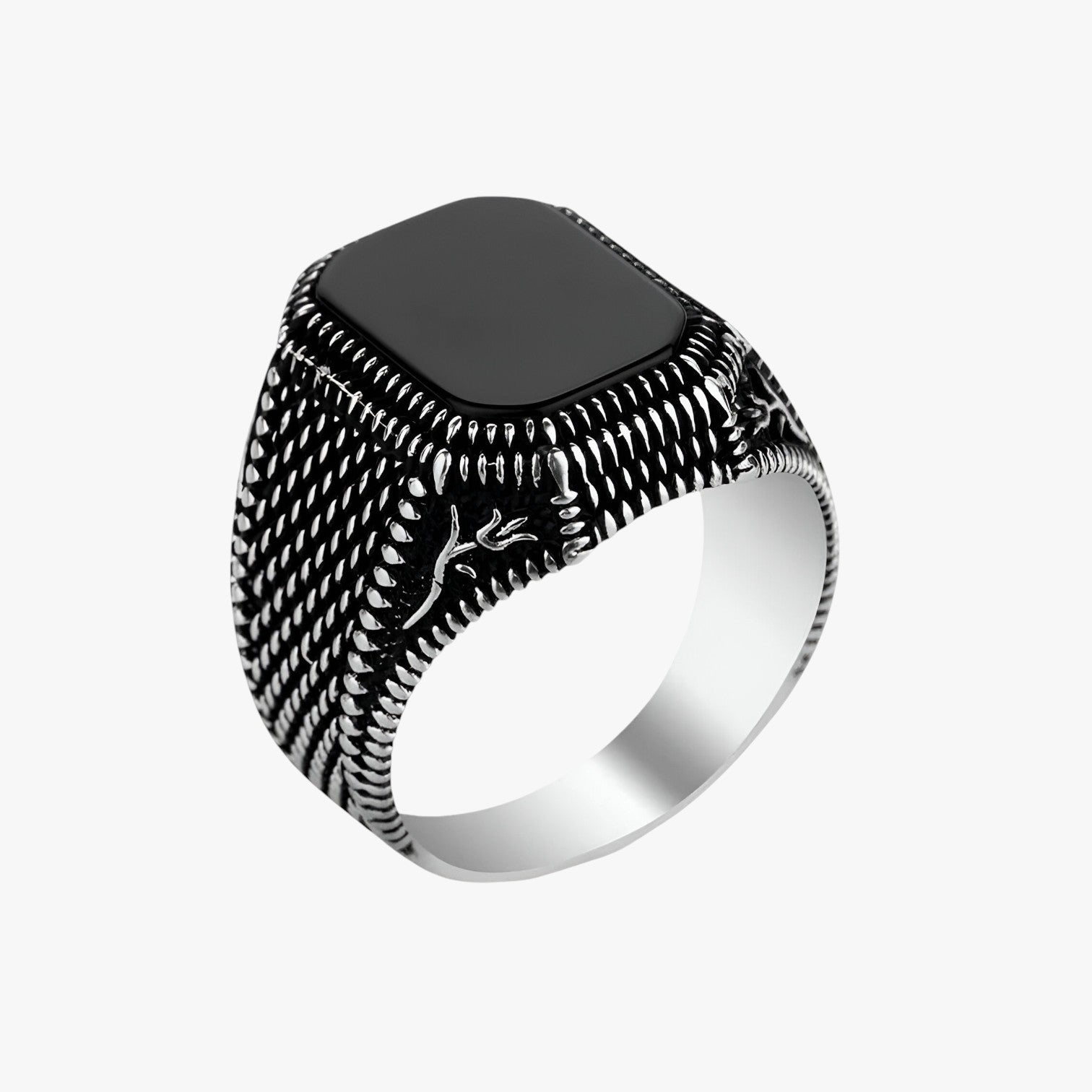 Anello in zirconia fatto a mano con unico motivo floreale Uomo - Nero 7 - anello anello zirconia fatto floreale jewelry mano mens accessory mens ring motivo Rings uomo - Concept Palermo