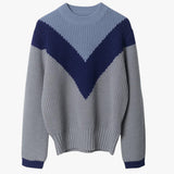Omhullende warmte - Blauwe alpaca trui met grove brei, rood, heren wol