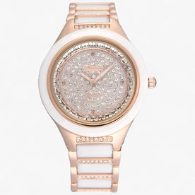 Orologio da Donna in Ceramica Bianca con Cristalli Austriaci - Elegante e Moderno - Rosa Bianca - austriaco ceramica cristallo female watch Linen orologio orologio ceramica Unisex watch for women watches - Concept Palermo