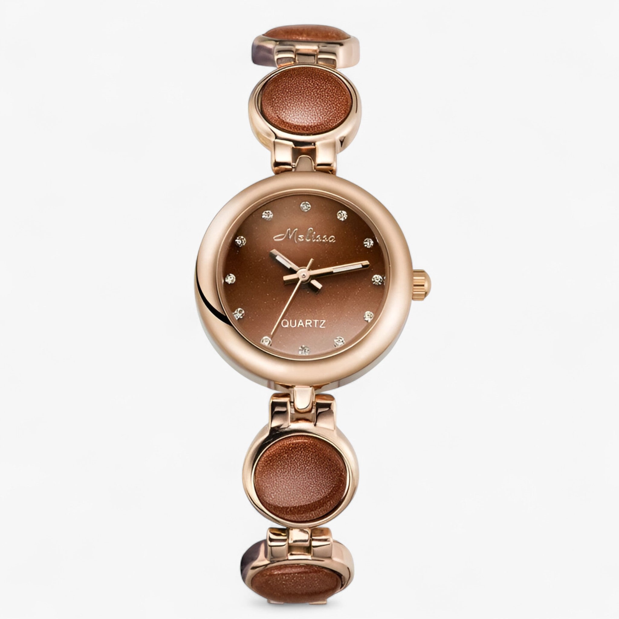 Orologio da donna di lusso con cinturino in acciaio con clip di cristallo - Marrone dorato - acciaio cinturino clip cristallo donna female watch orologio orologio donna watch for women watches - Concept Palermo