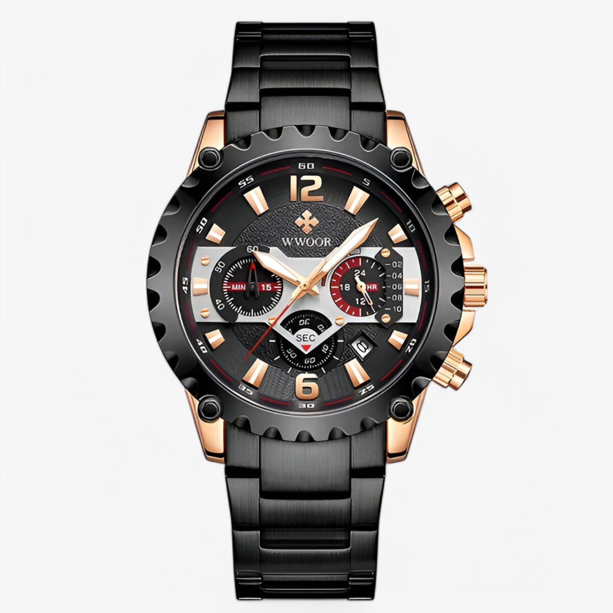 Orologio Cronografo di Lusso in Acciaio Inossidabile - rosa nero - accessoires acciaio cronografo horloges inossidabile orologio orologio cronografo watches - Concept Palermo