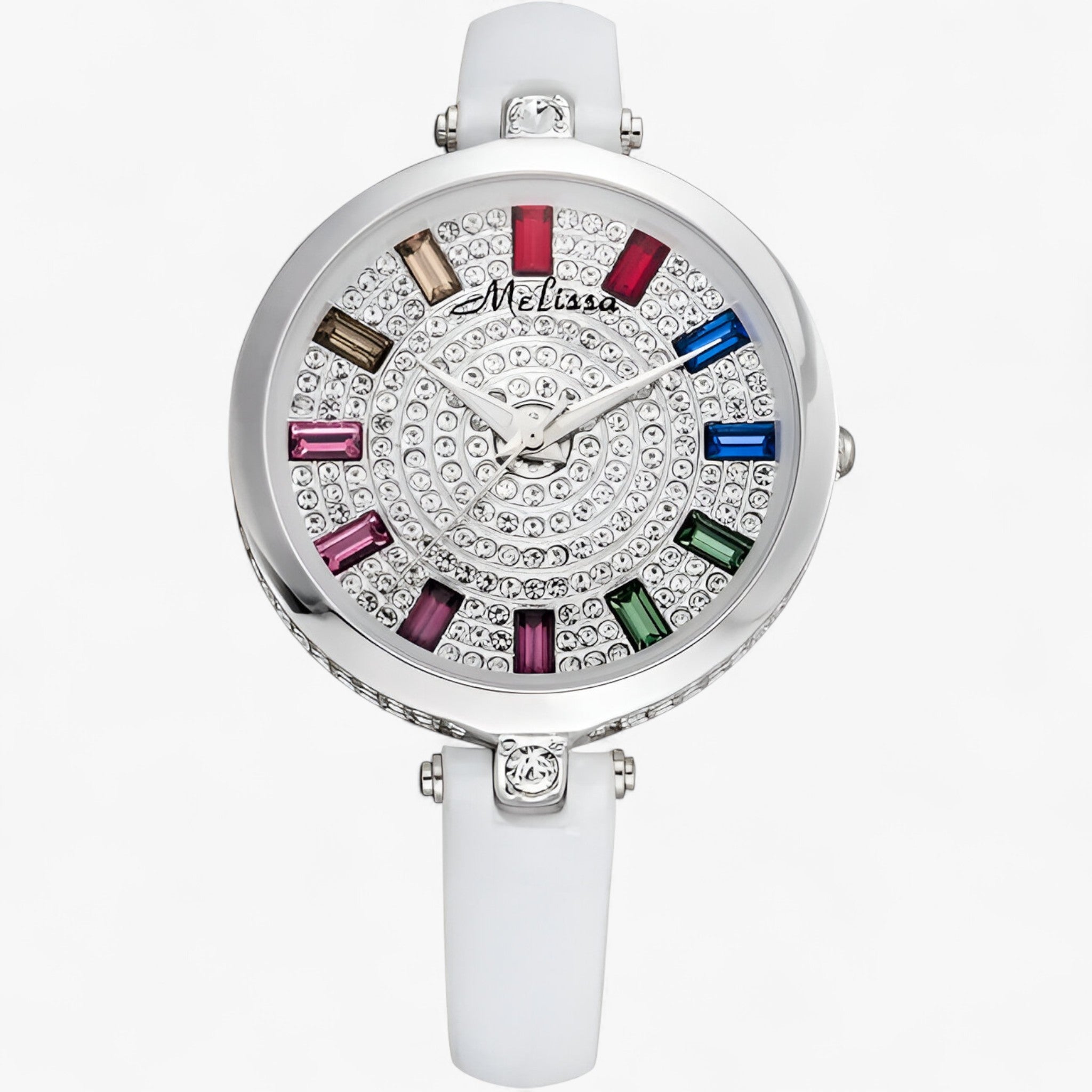 Orologio Donna Elegante al Quarzo con Cinturino in Vera Pelle Bianco e Cristalli - Bianca - accessoires cinturino cristalli horloges orologio orologio quarzo pelle quarzo watches - Concept Palermo