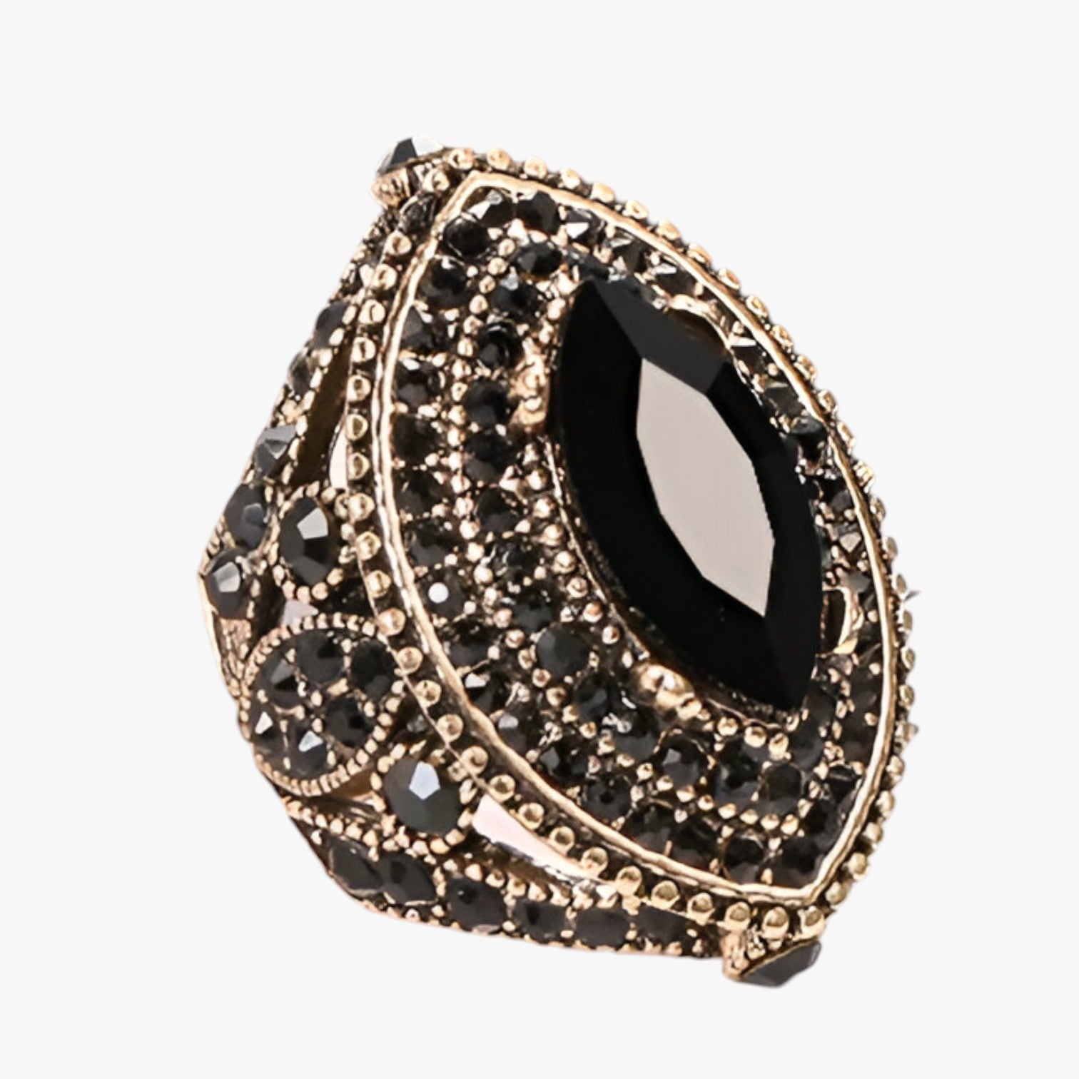 Anello Vintage Boho con Cristallo Nero Ovale da Donna - - anello anello boho boho cristallo jewelry Ring ring for women Rings vintage women ring womens ring - Concept Palermo