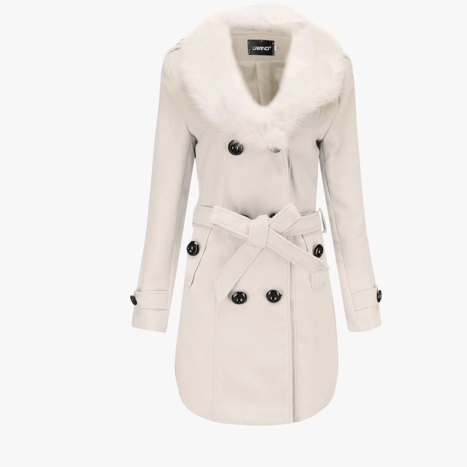 Cappotto lungo in lana con collo in pelliccia: eleganza e calore per l'inverno Donna - Bianco - calore cappotto cappotto lana coats coats for women collo donna eleganza female coat inverno lana - Concept Palermo