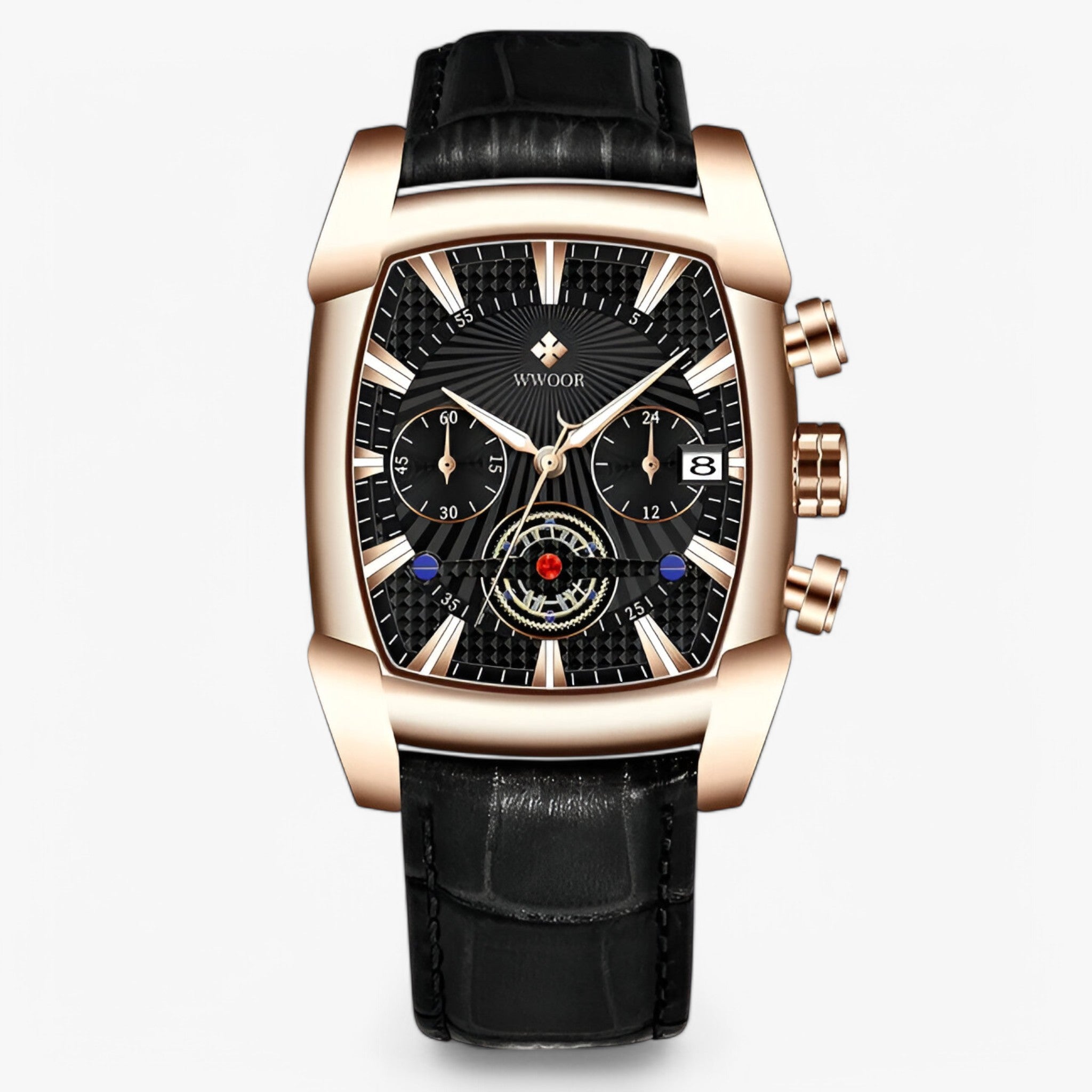 Orologio Sportivo Uomo Lusso in Pelle Nera Cronografo Impermeabile - Rosa nera - accessoires horloges orologio orologio sportivo pelle sport sportivo watches - Concept Palermo