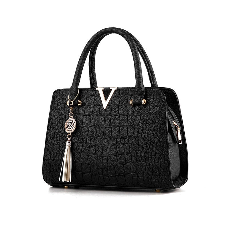Borsa Donna Nera Elegante in Vera Pelle di Coccodrillo con Tracolla Regolabile e Zip - Nero - Bags borsa borsa pelle coccodrillo handbags pelle Women's handbags - Concept Palermo