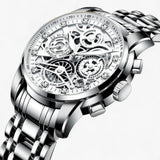 Elegante herenhorloge zwart, echte leren band, stalen kast 42mm, quartz