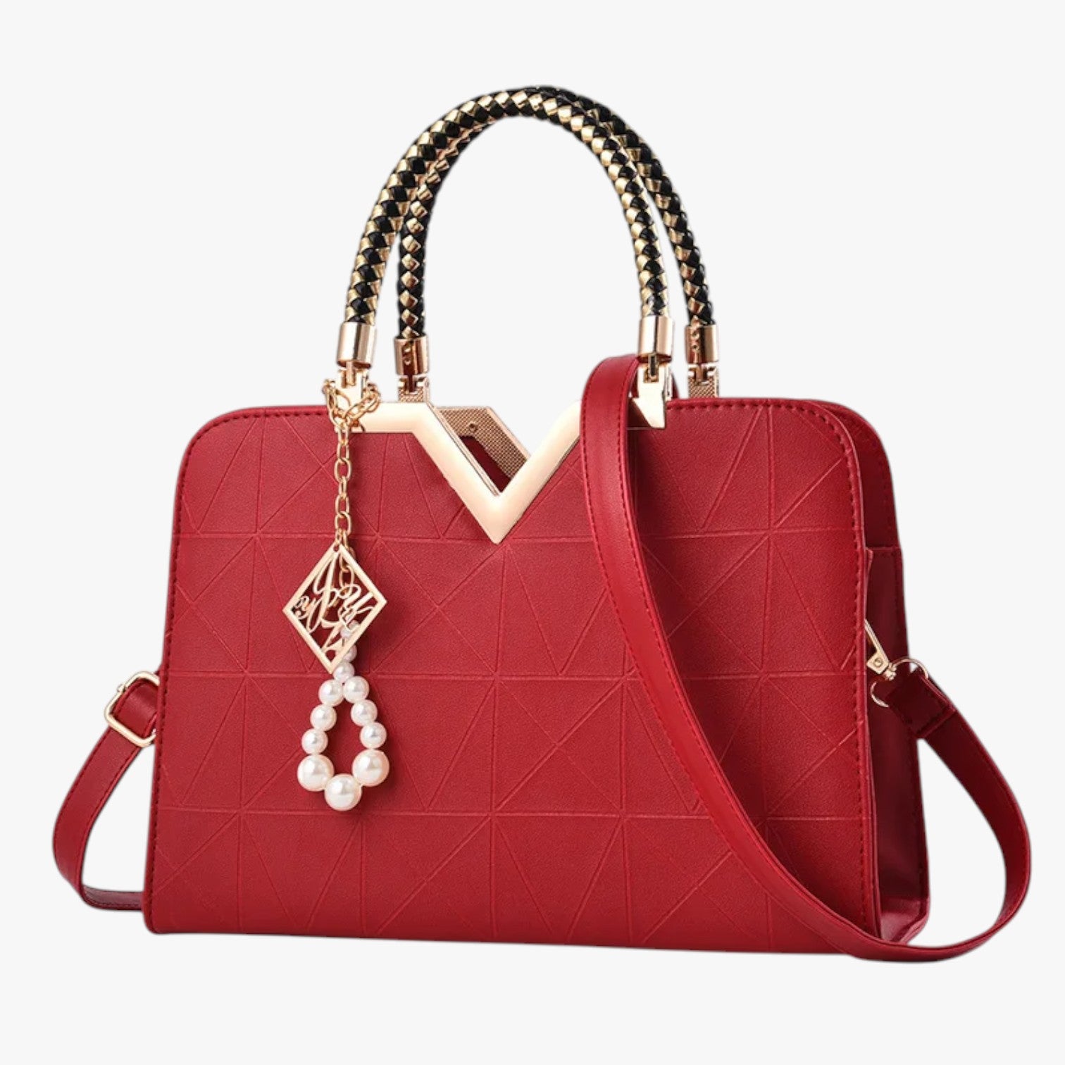 Borsa a Spalla Donna in Pelle con Cerniera e Perle - Chic Autunno - Borgogna - autumn autumn chic Bags borsa cerniera chic pelle perle women bags Women's handbags - Concept Palermo