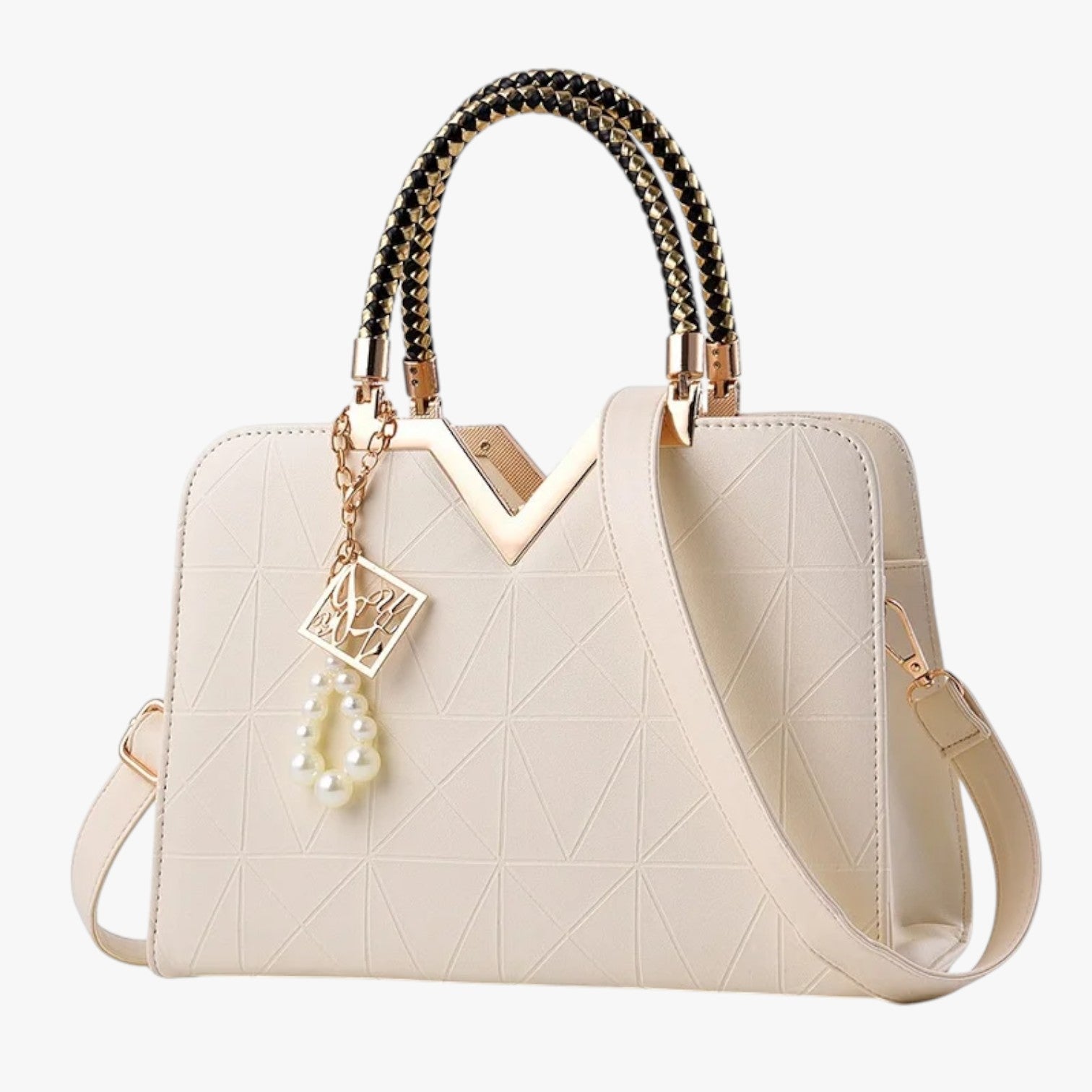 Borsa a Spalla Donna in Pelle con Cerniera e Perle - Chic Autunno - Bianco - autumn autumn chic Bags borsa cerniera chic pelle perle women bags Women's handbags - Concept Palermo