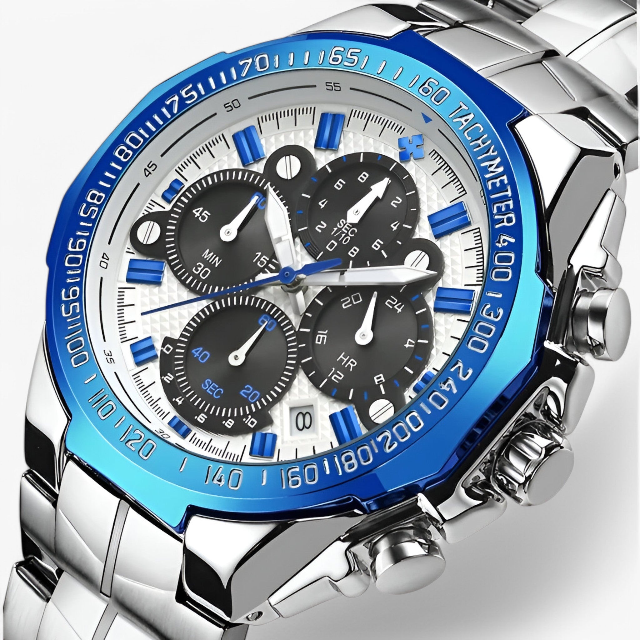 Orologio Sportivo Lusso Uomo Acciaio Nero Elegante Cronografo Impermeabile - bianco blu - accessoires acciaio horloges orologio orologio sportivo sport sportivo uomo watches - Concept Palermo