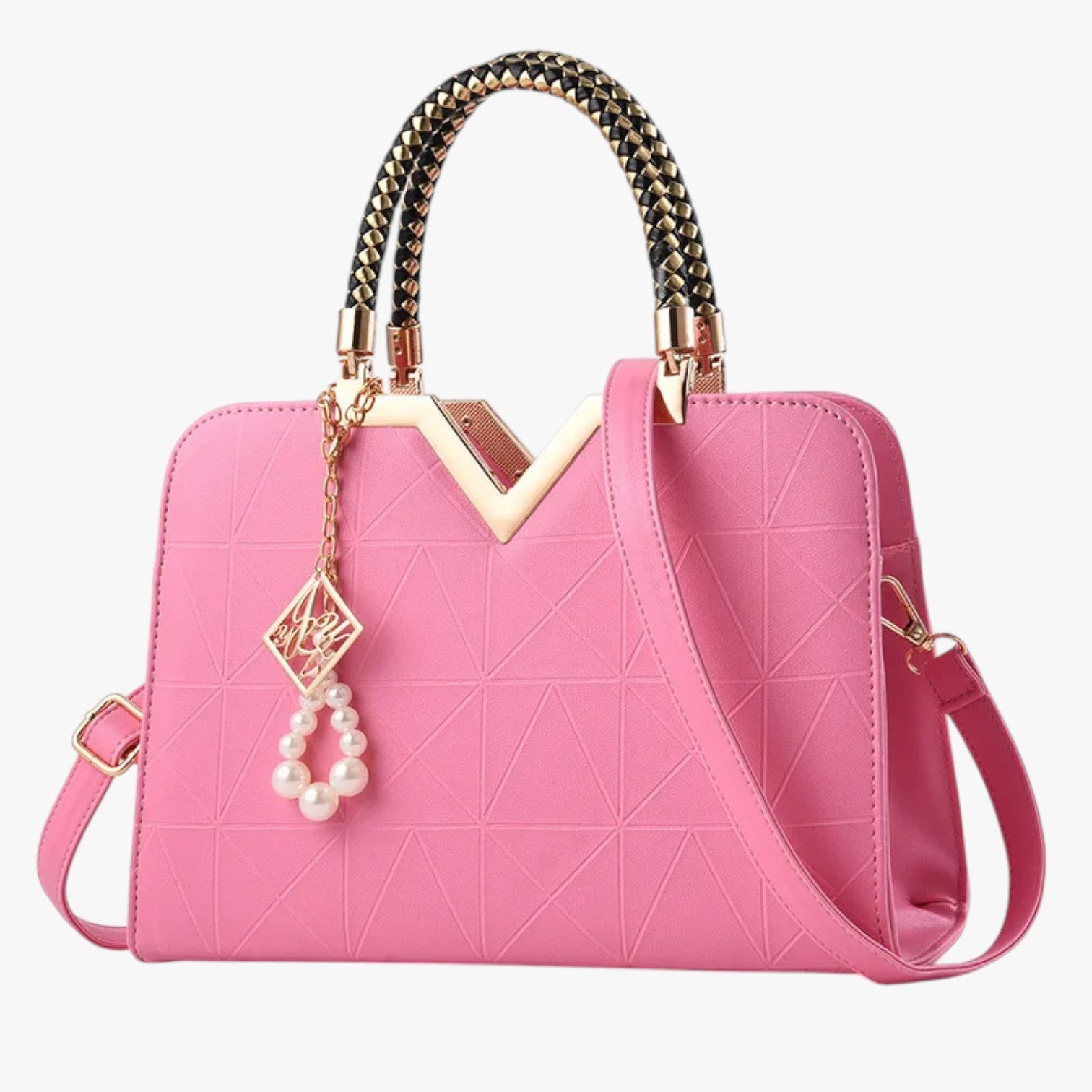 Borsa a Spalla Donna in Pelle con Cerniera e Perle - Chic Autunno - Rosa - autumn autumn chic Bags borsa cerniera chic pelle perle women bags Women's handbags - Concept Palermo