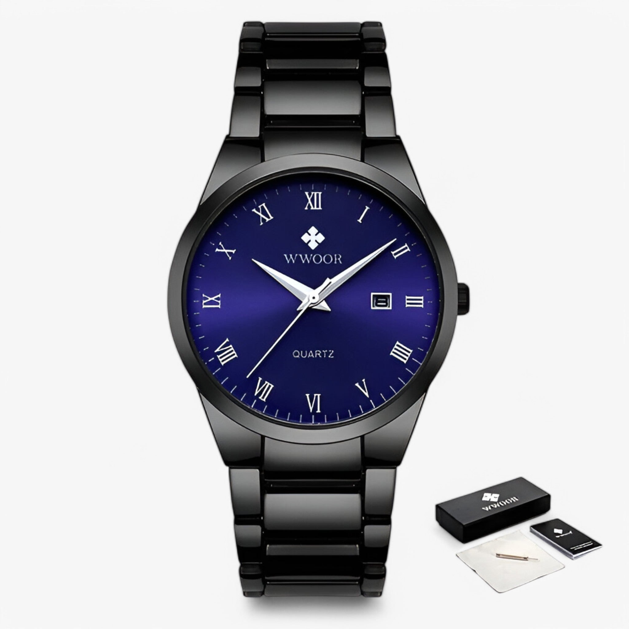 Orologio Acciaio Quarzo Uomo Elegante - Nero blu con scatola - acciaio orologio orologio acciaio quarzo uomo watches WATCHES FOR MEN - Concept Palermo