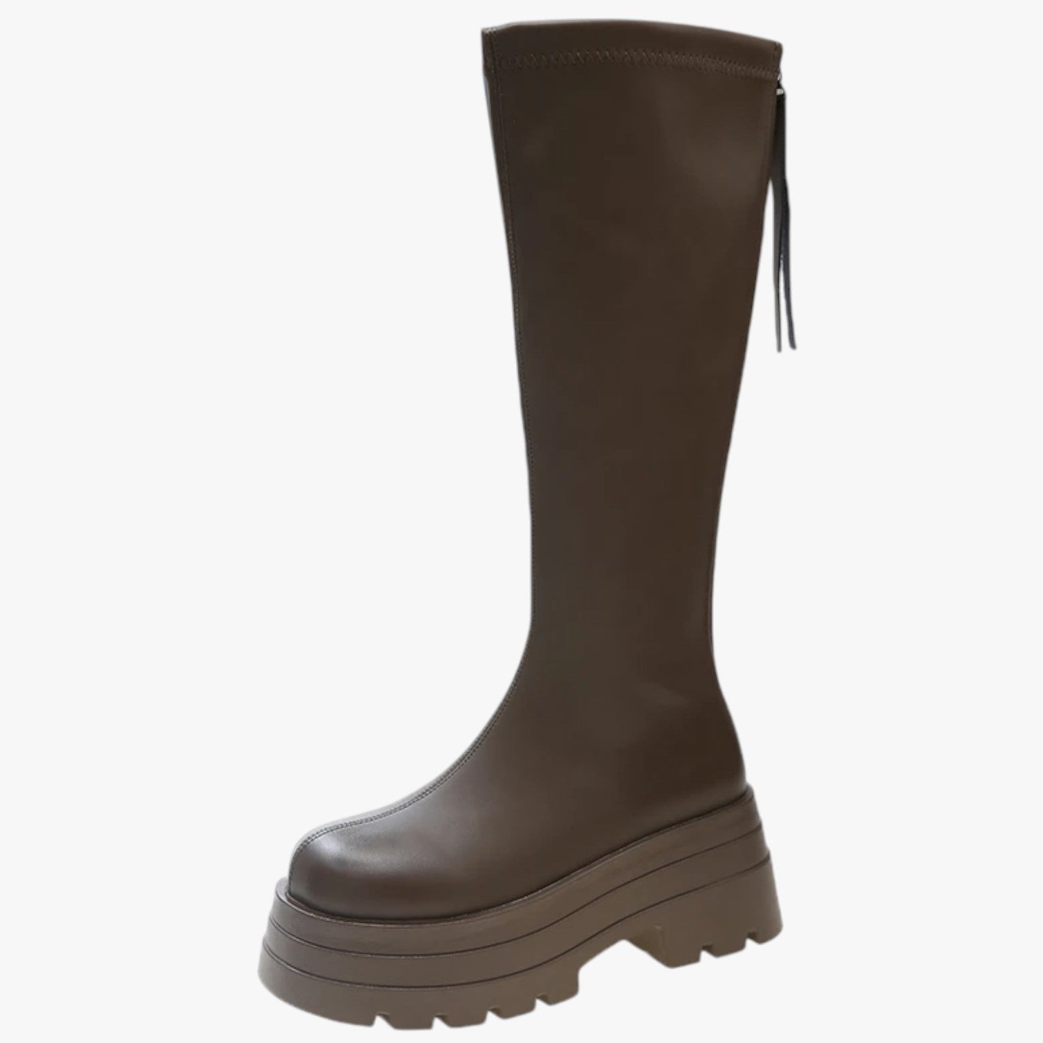 Stivali Donna Moda Trendy con Zip, Suola Spessa & Comfort Extra sopra il Ginocchio - Khaki - Boots & Shoes comfort donna extra ginocchio moda shoes shoes for women sopra spessa - Concept Palermo