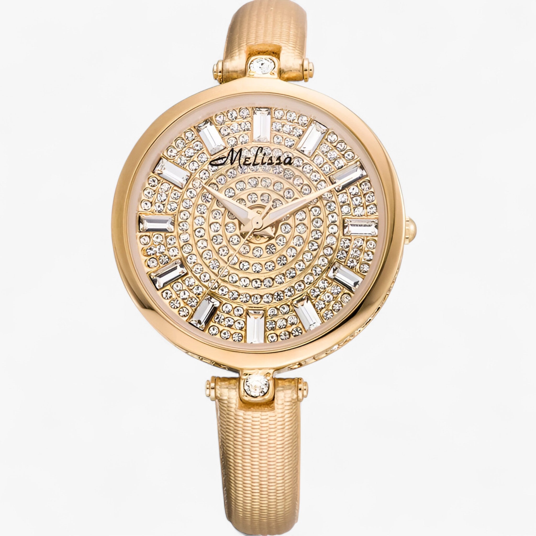 Orologio Donna Elegante al Quarzo con Cinturino in Vera Pelle Bianco e Cristalli - Oro - accessoires cinturino cristalli horloges orologio orologio quarzo pelle quarzo watches - Concept Palermo