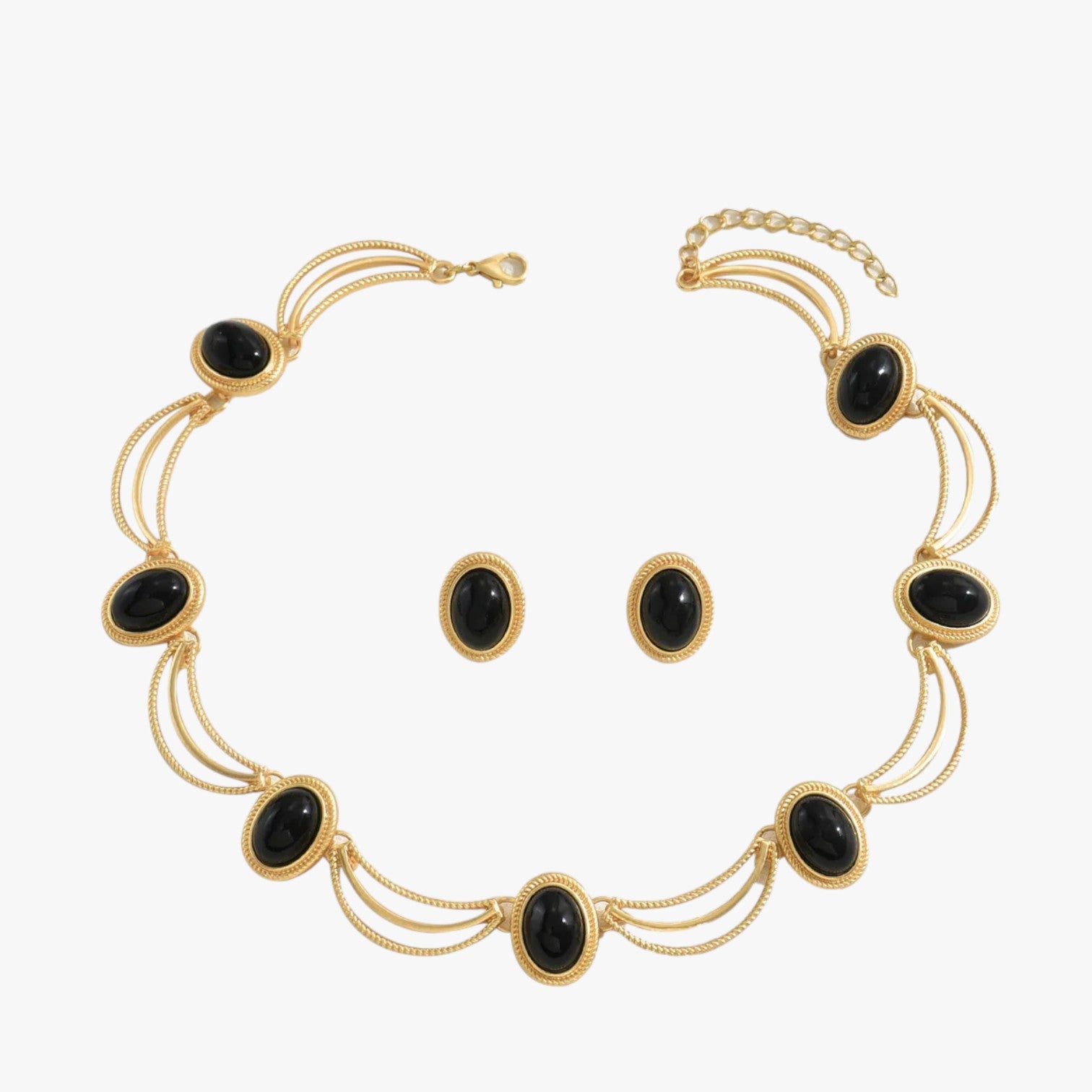 Collana e orecchini con ciondolo regale in stile retrò - Nero - ciondolo collana collana orecchini elegant womens necklaces jewelry necklace Necklaces for Women orecchini regale retr stile - Concept Palermo