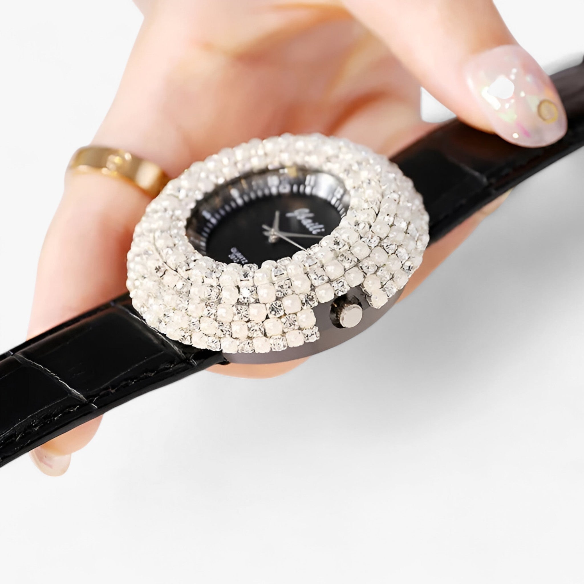 Orologio in pelle con quadrante nero e strass Uomo - - female watch orologio orologio pelle pelle quadrante strass uomo watch for women watches - Concept Palermo
