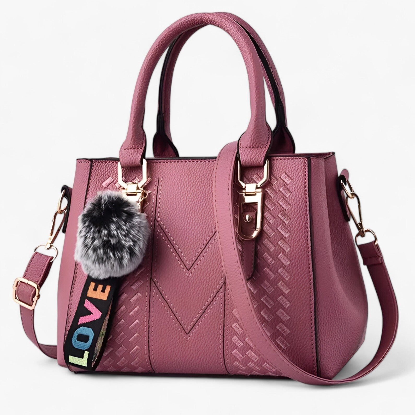 Borsa Messenger Donna Nera in Vera Pelle con Tracolla Regolabile e Pompon - rosa scuro - bag bags borsa borsa messenger casual bag donna Gift Gifts for women Handbag messenger pelle pompon women bags womens fashion - Concept Palermo