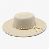 Zwarte wollen fedora hoed voor dames met elegante parels - één maat, klassieke stijl