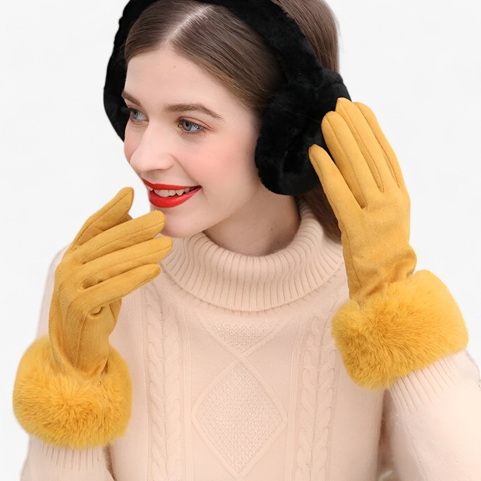 Guanti Touchscreen in camoscio caldo con pelliccia sintetica Uomo - - caldo camoscio gloves gloves & mittens guanti guanti touchscreen pelliccia sintetica touchscreen winter gloves womens fasion - Concept Palermo