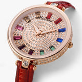 Orologio Donna Elegante al Quarzo con Cinturino in Vera Pelle Bianco e Cristalli